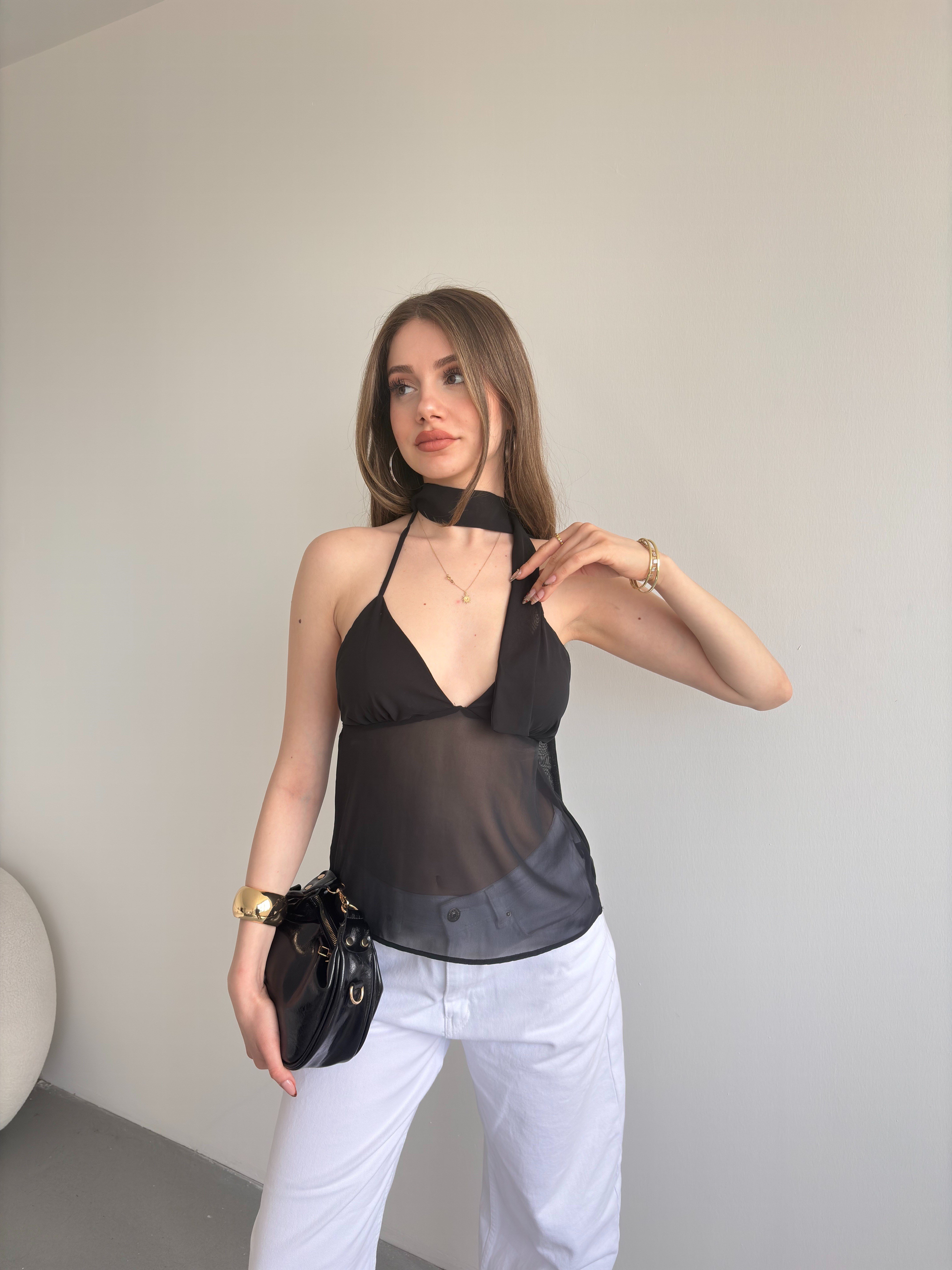 Fularlı Şİfon Bluz 