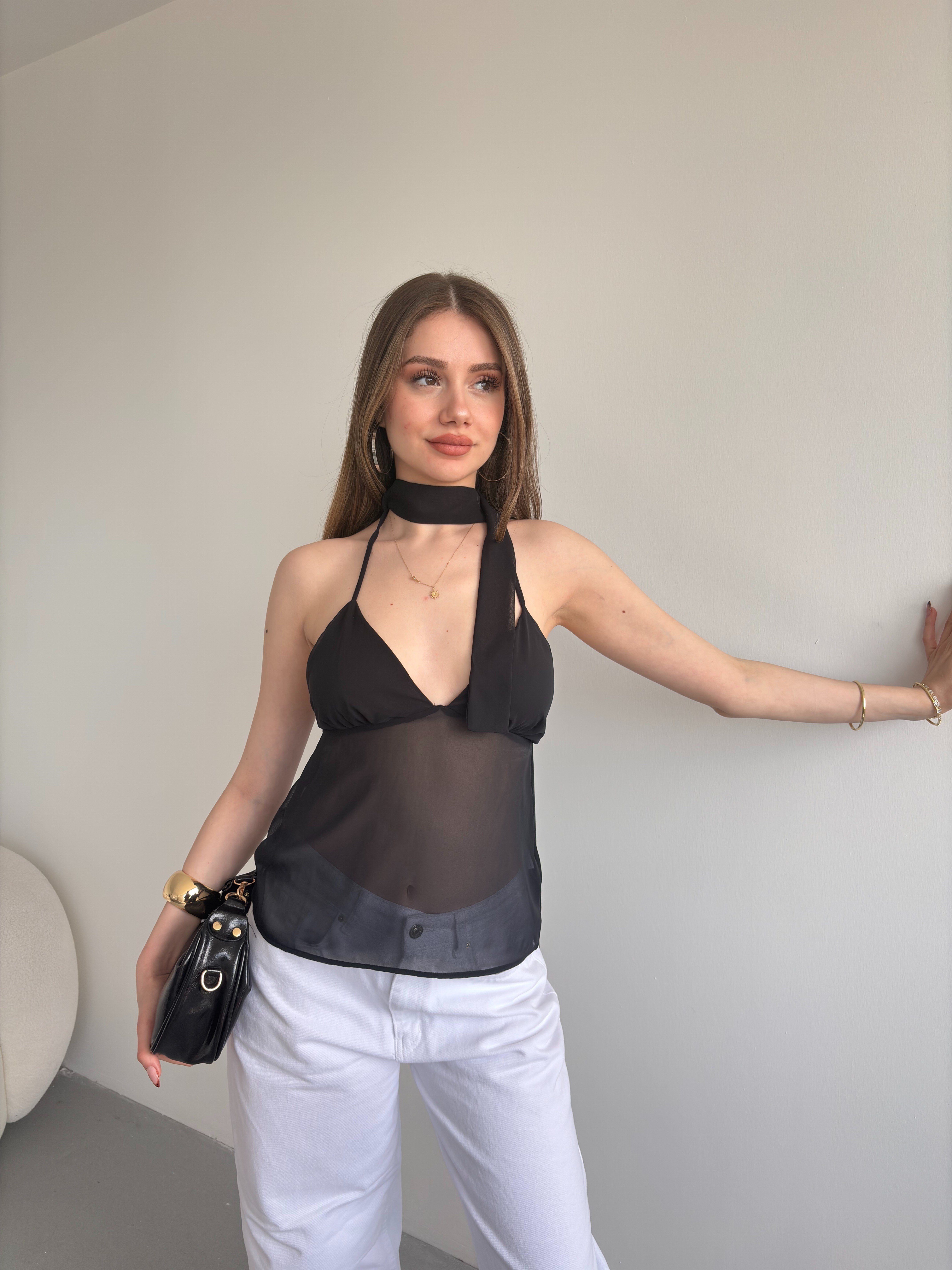Fularlı Şİfon Bluz 