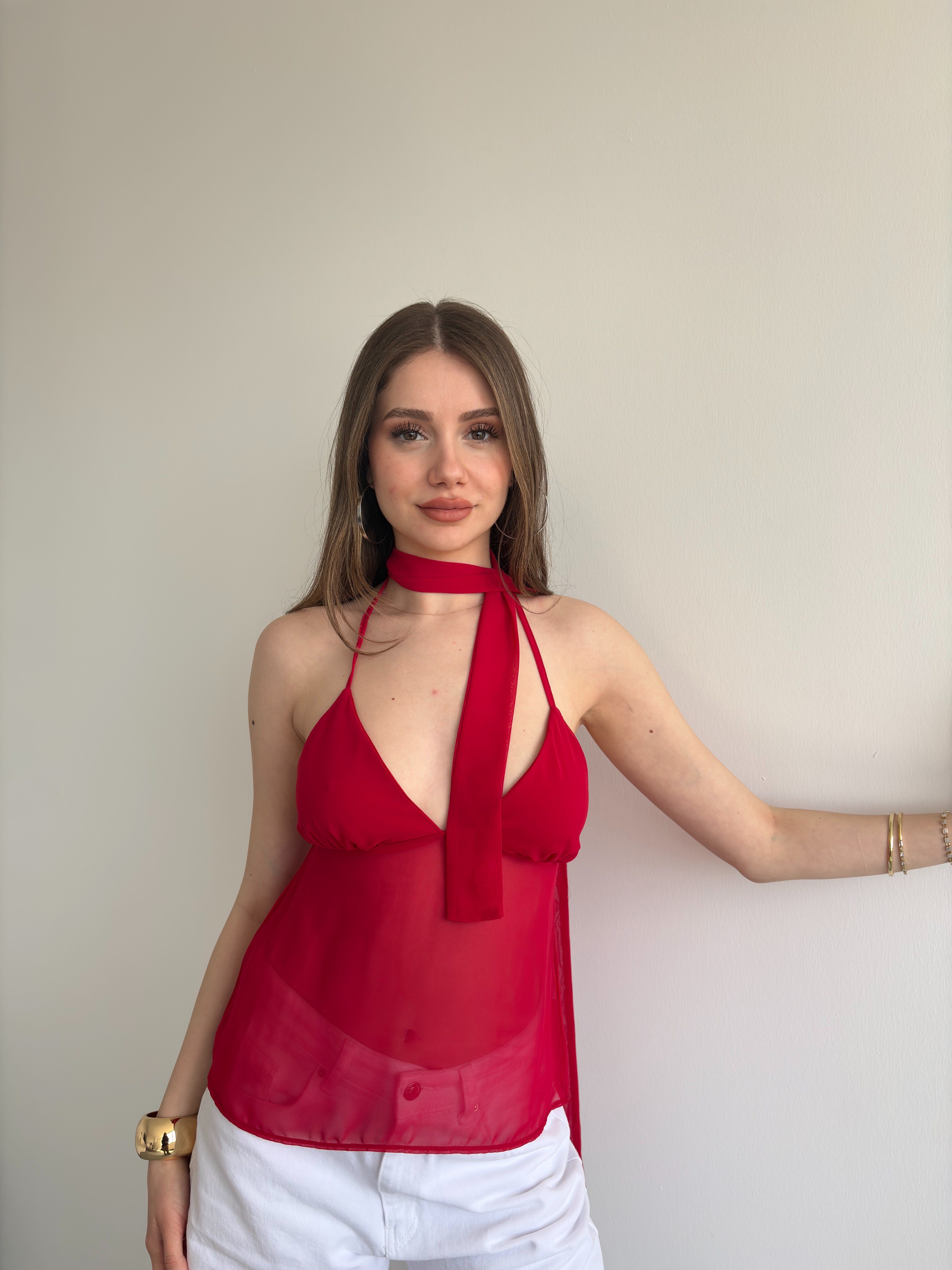 Fularlı Şİfon Bluz 