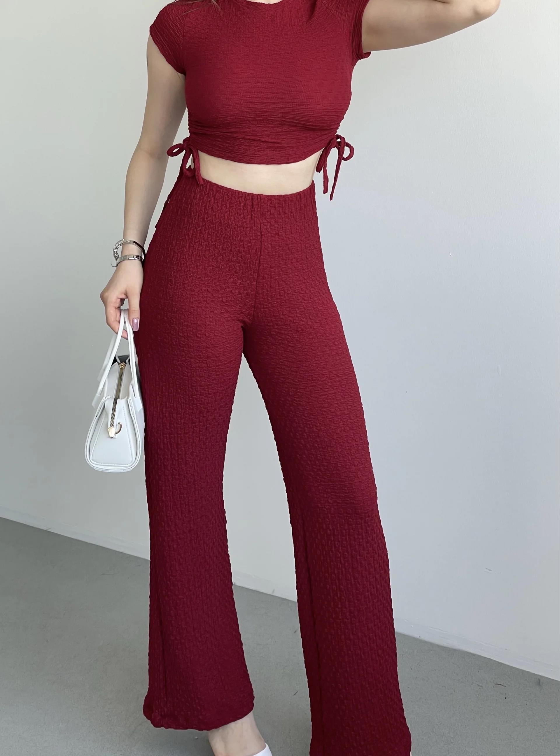 Gofre Basic Pantolon Crop Takım