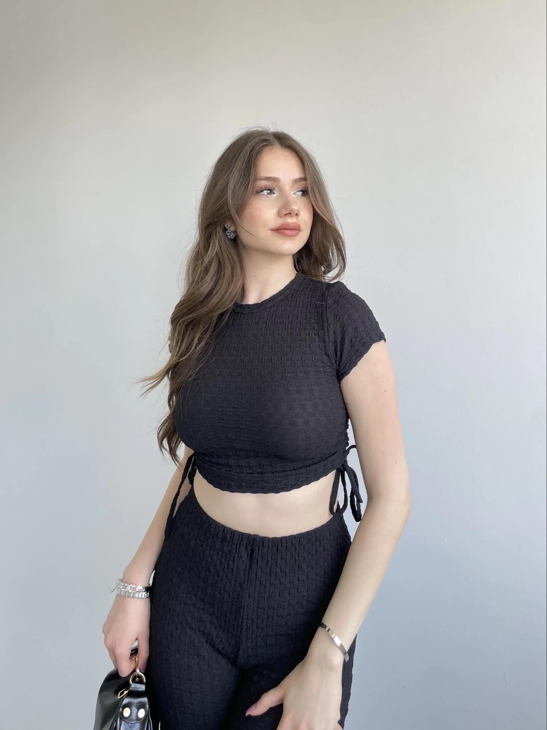 Gofre Basic Pantolon Crop Takım