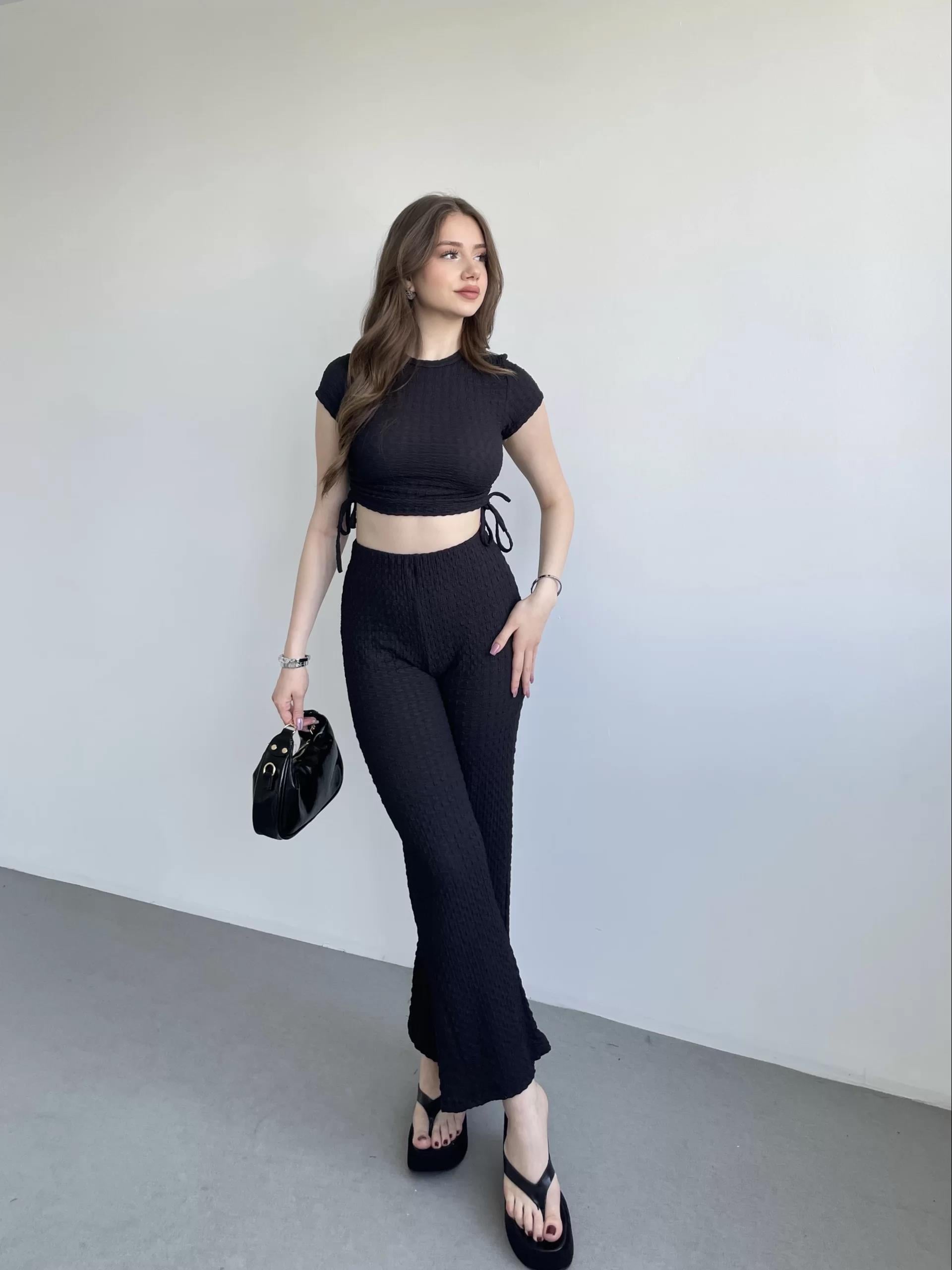 Gofre Basic Pantolon Crop Takım