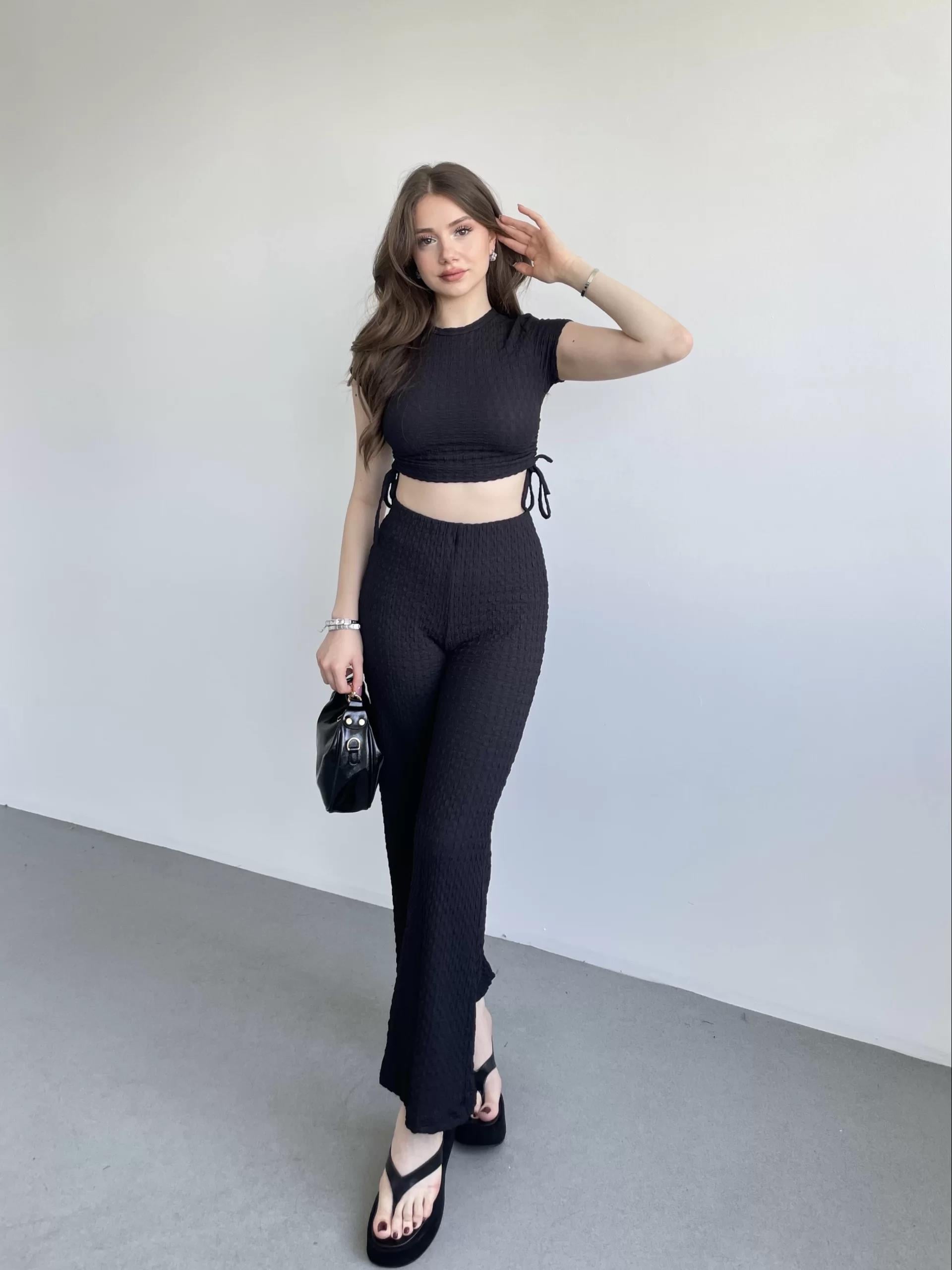 Gofre Basic Pantolon Crop Takım