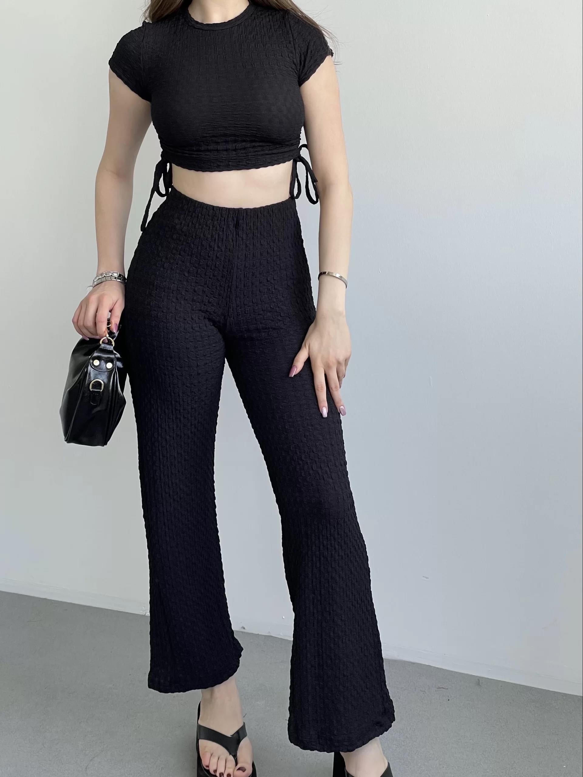 Gofre Basic Pantolon Crop Takım