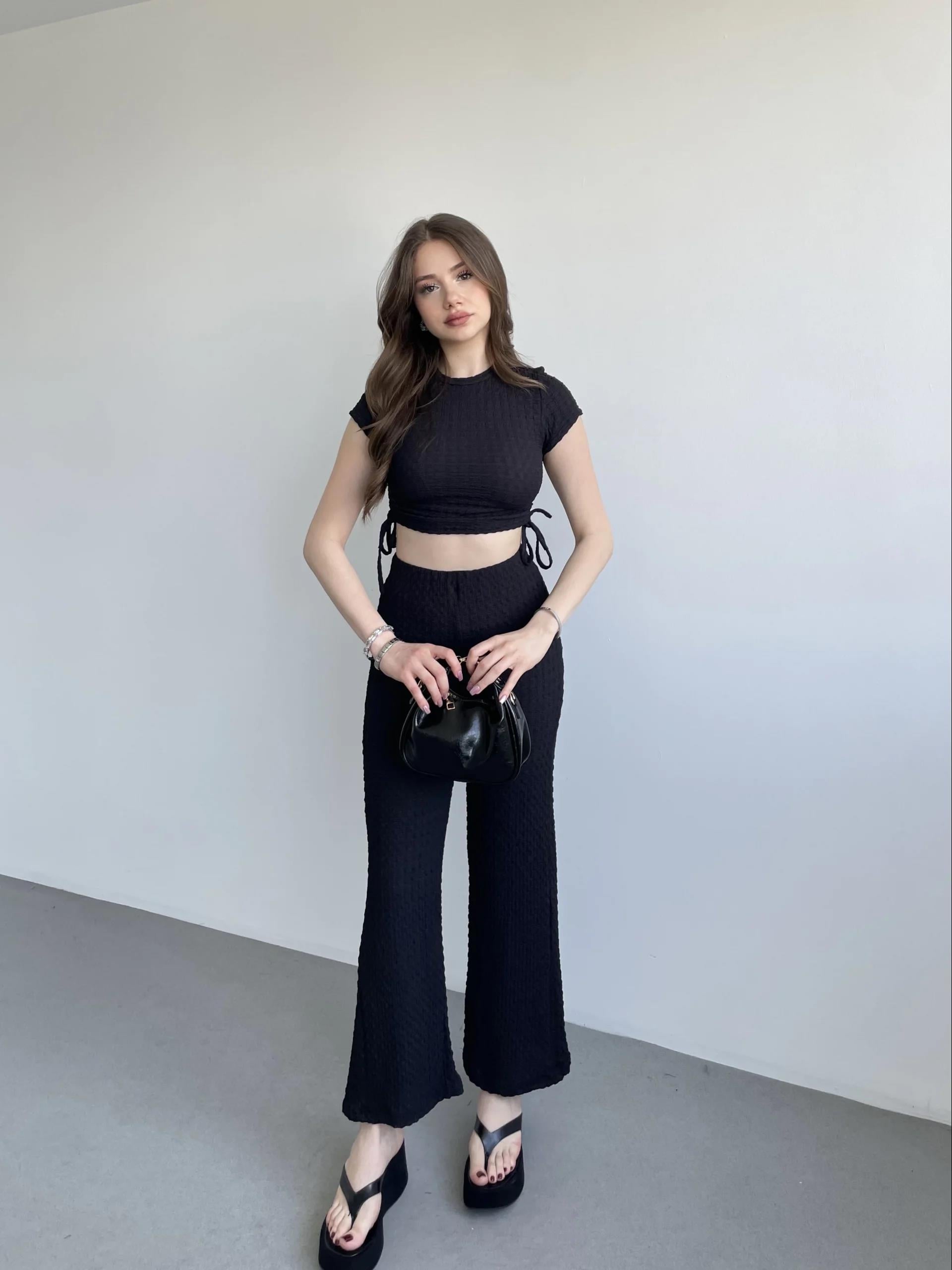 Gofre Basic Pantolon Crop Takım