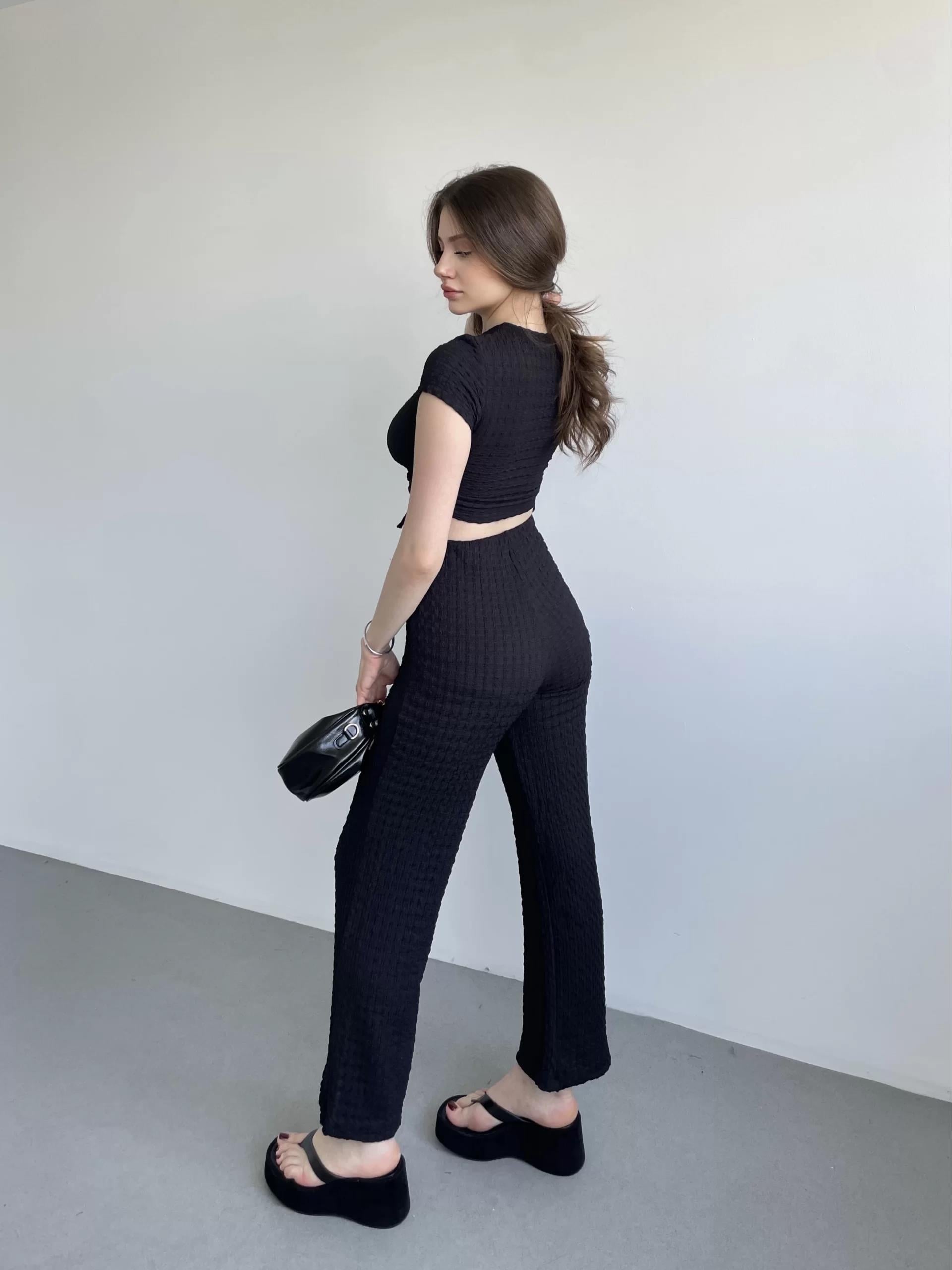 Gofre Basic Pantolon Crop Takım