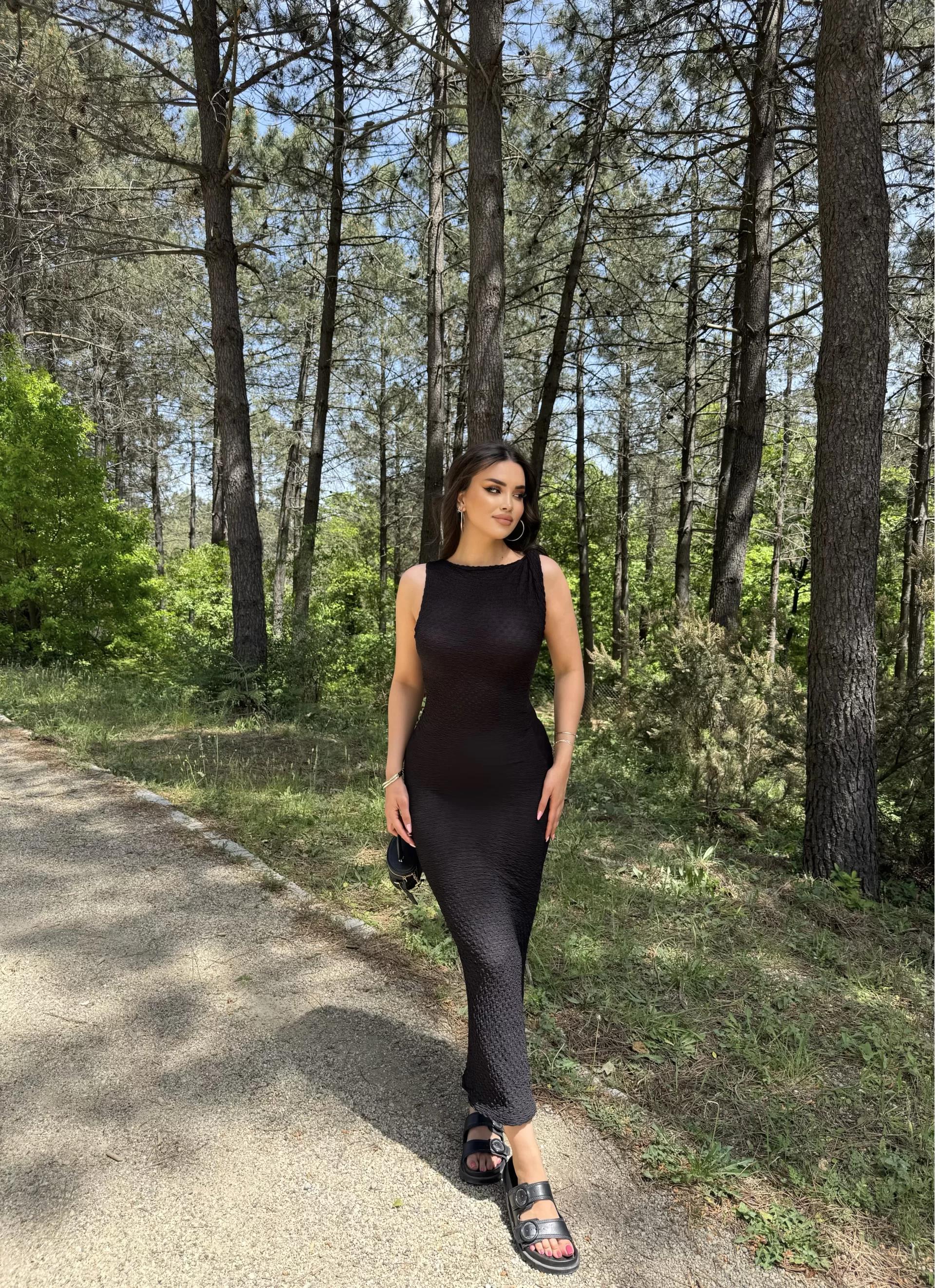 Gofre Omuz Detaylı Elbise