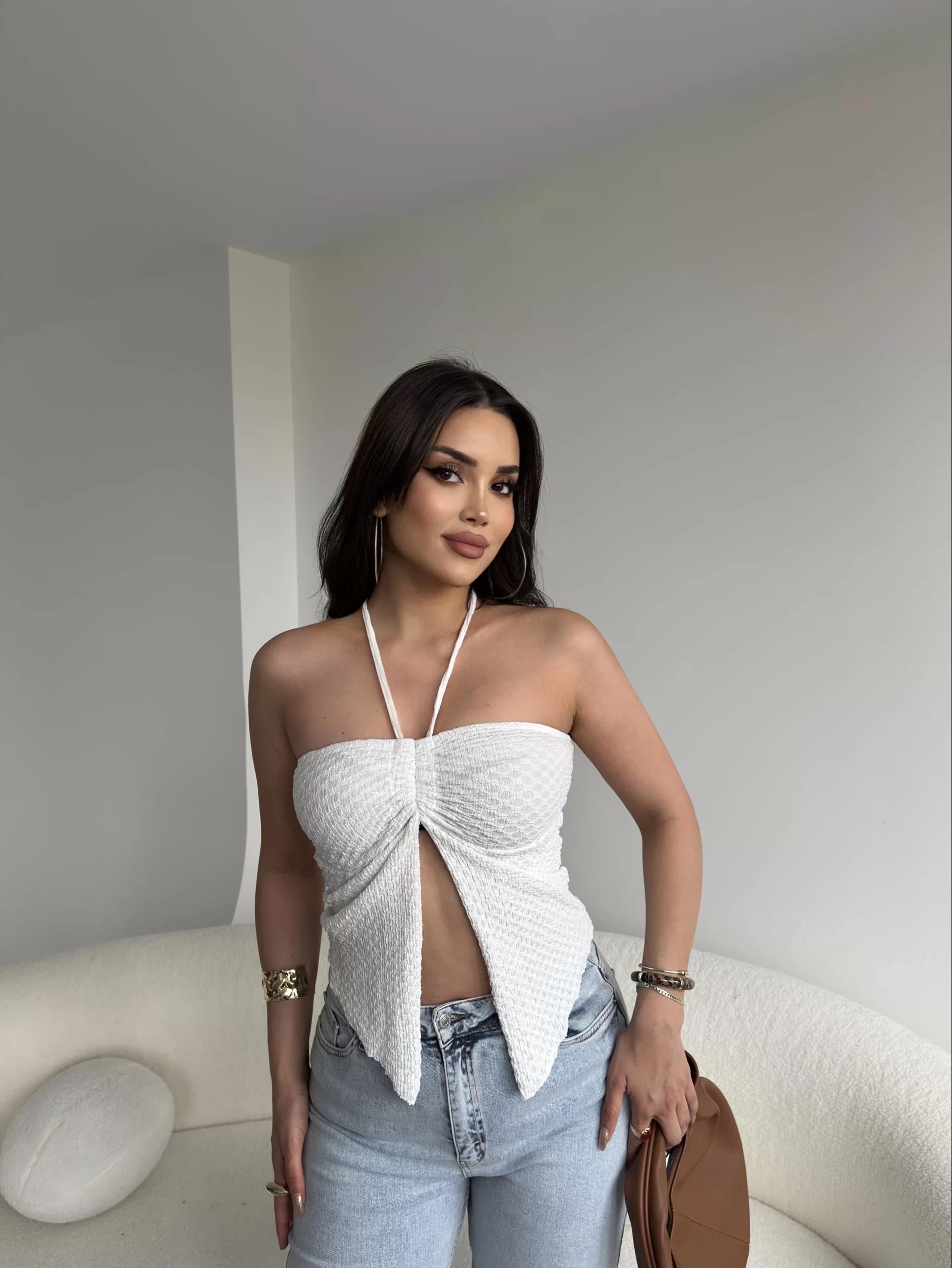 Gofre Straplez Büzgülü Crop
