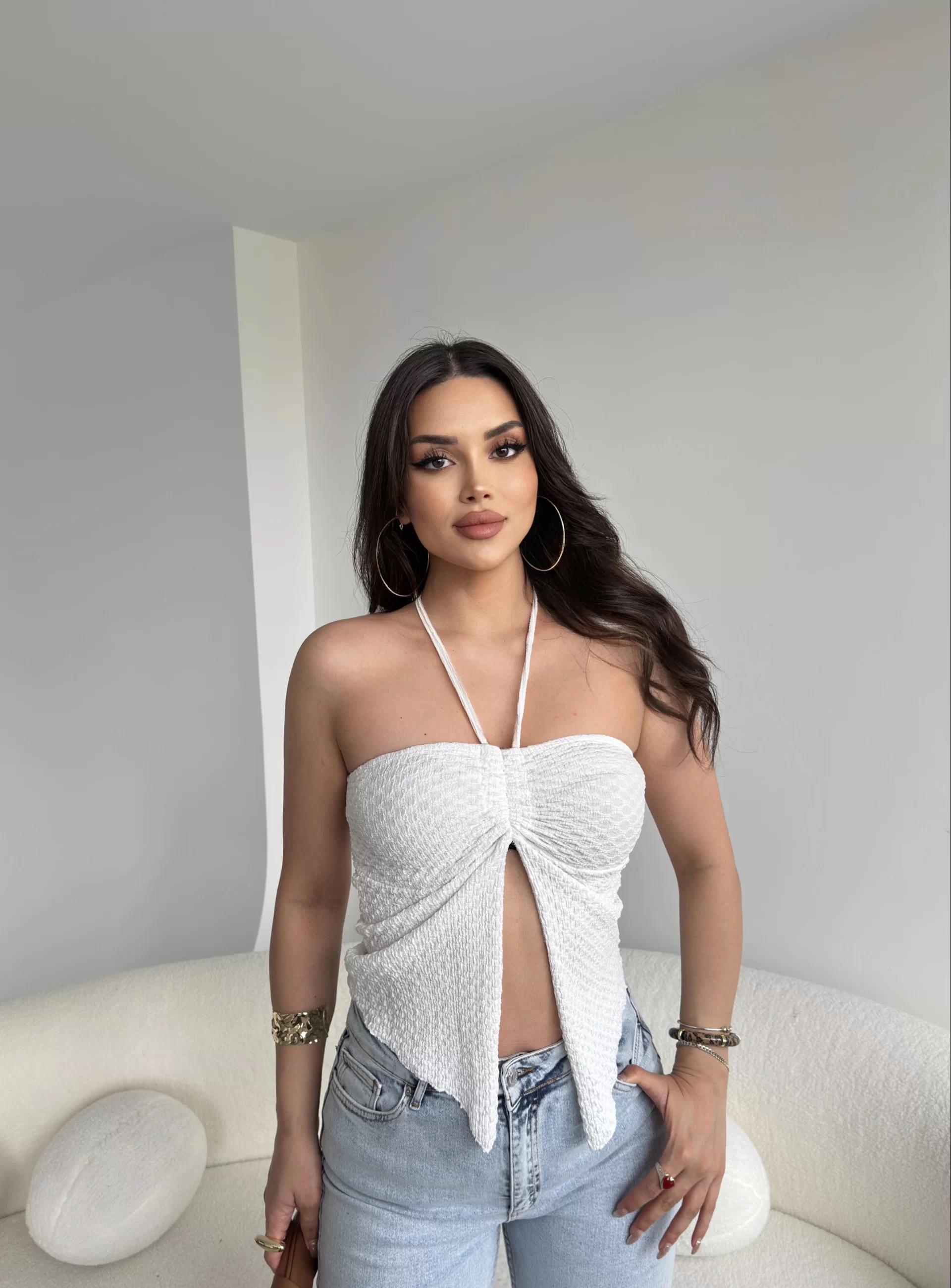 Gofre Straplez Büzgülü Crop