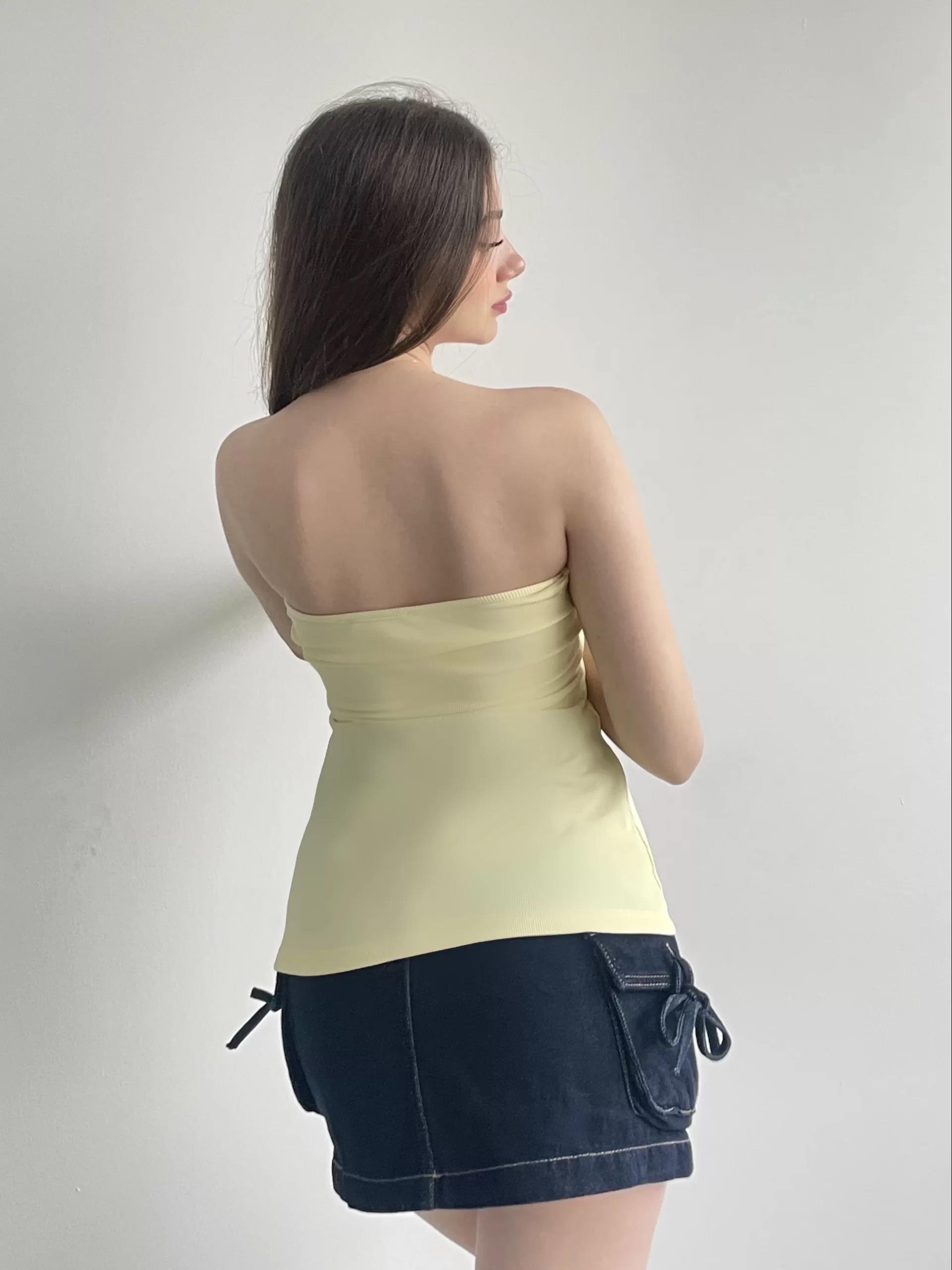 Gold Düğmeli Straplez Bluz