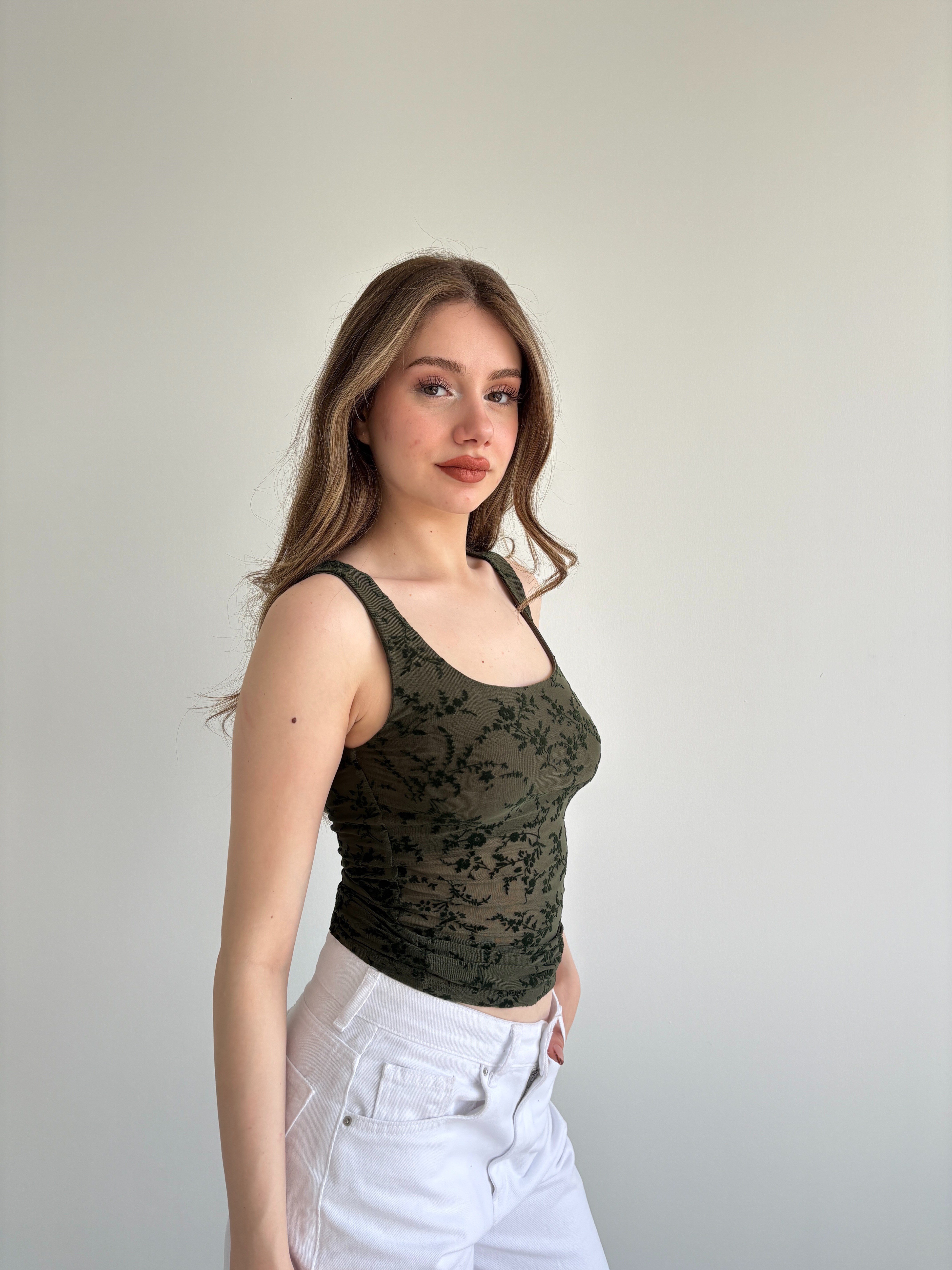 Güpürlü Haki Crop