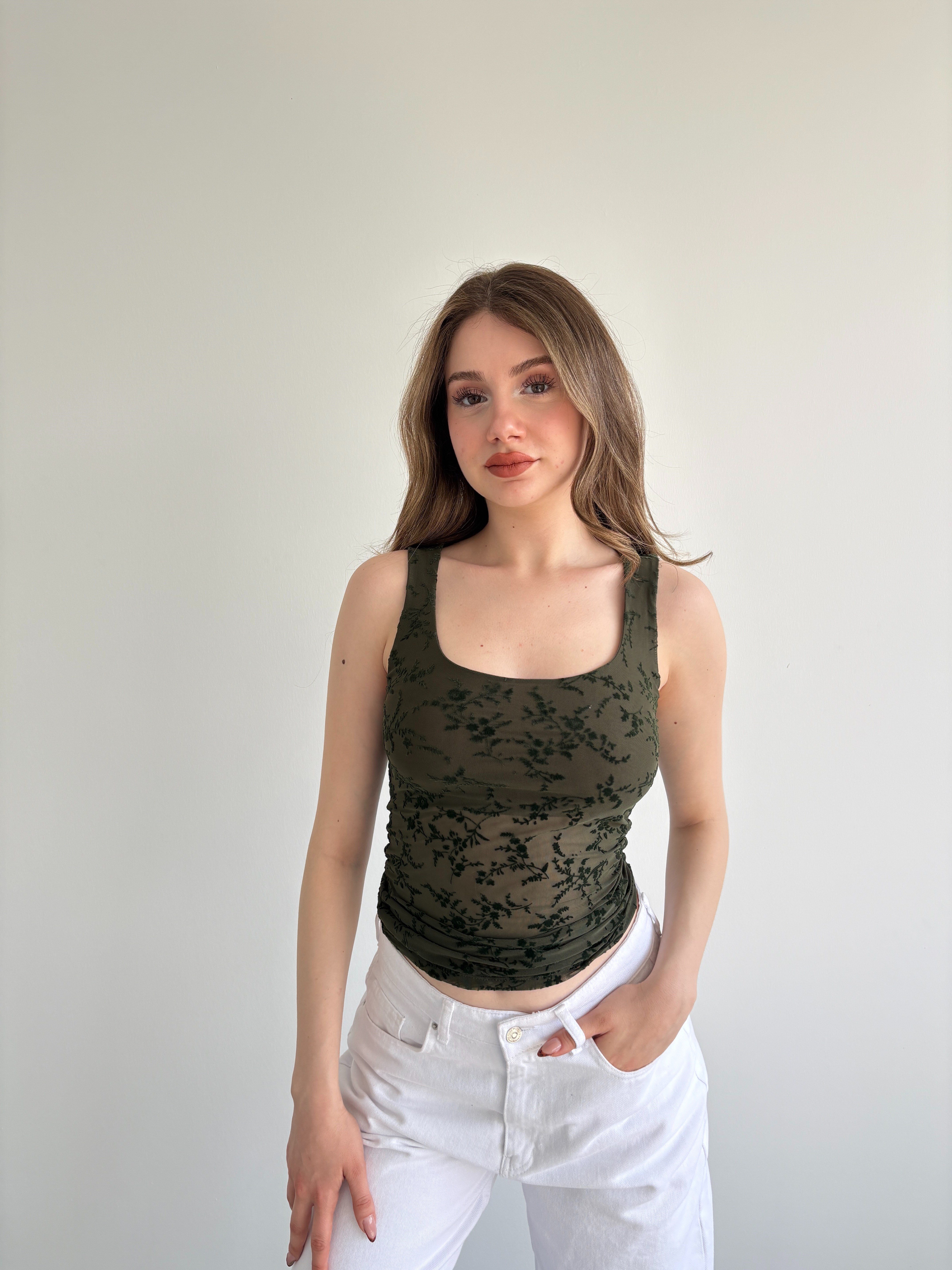 Güpürlü Haki Crop