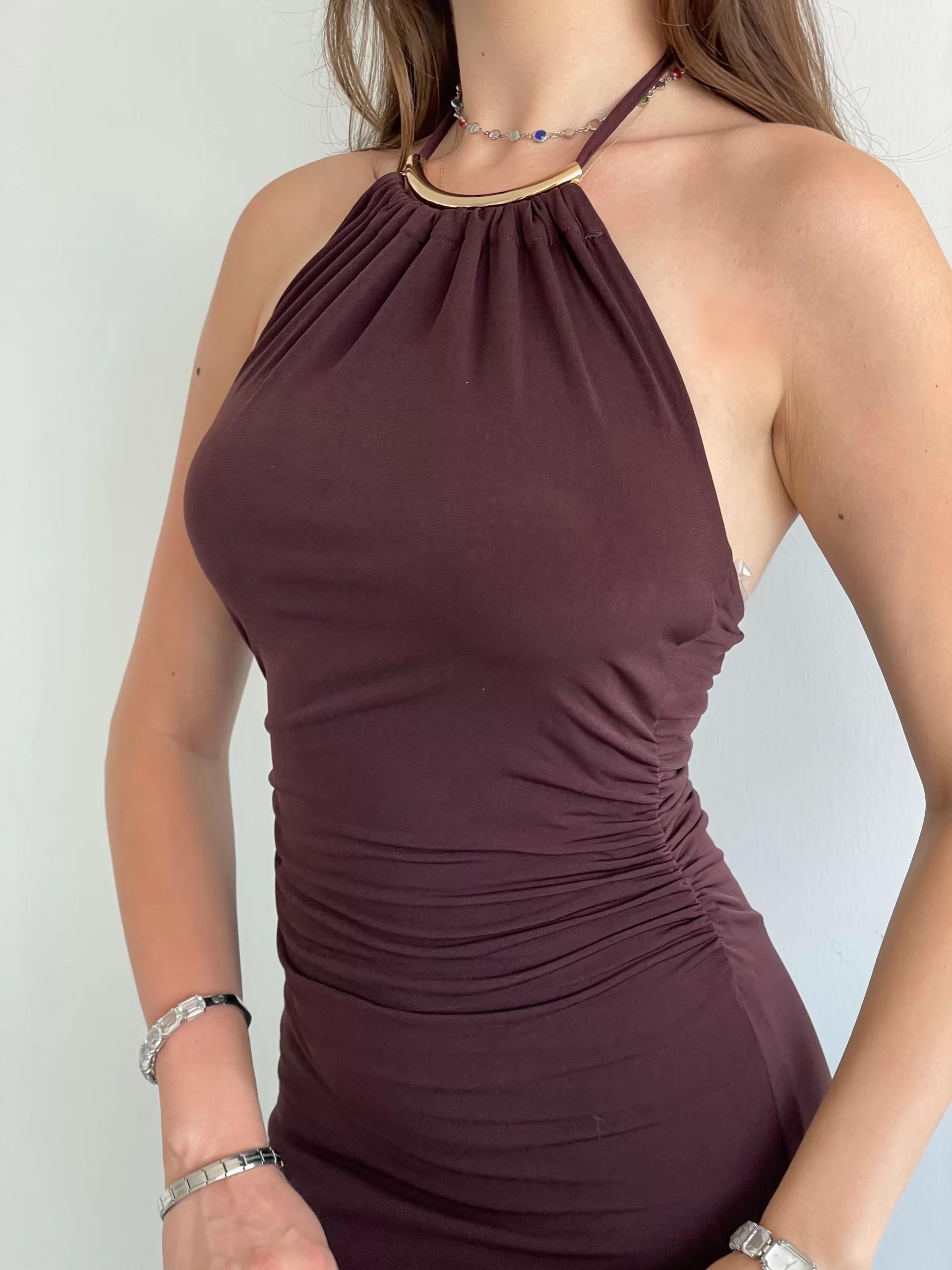 Halter Boyun Aksesuarlı Sandy Elbise