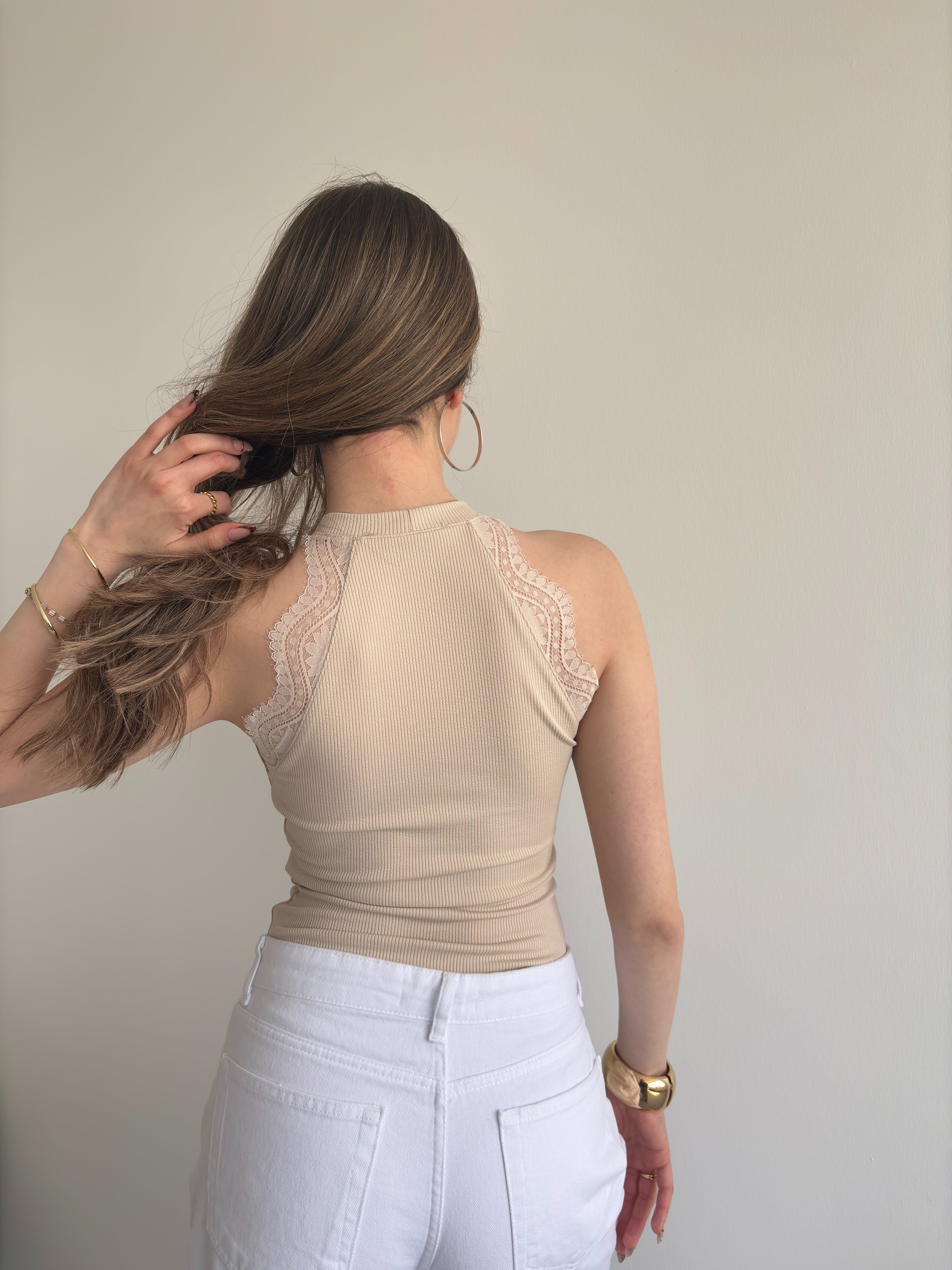 Halter Dantelli Kaşkorse Crop