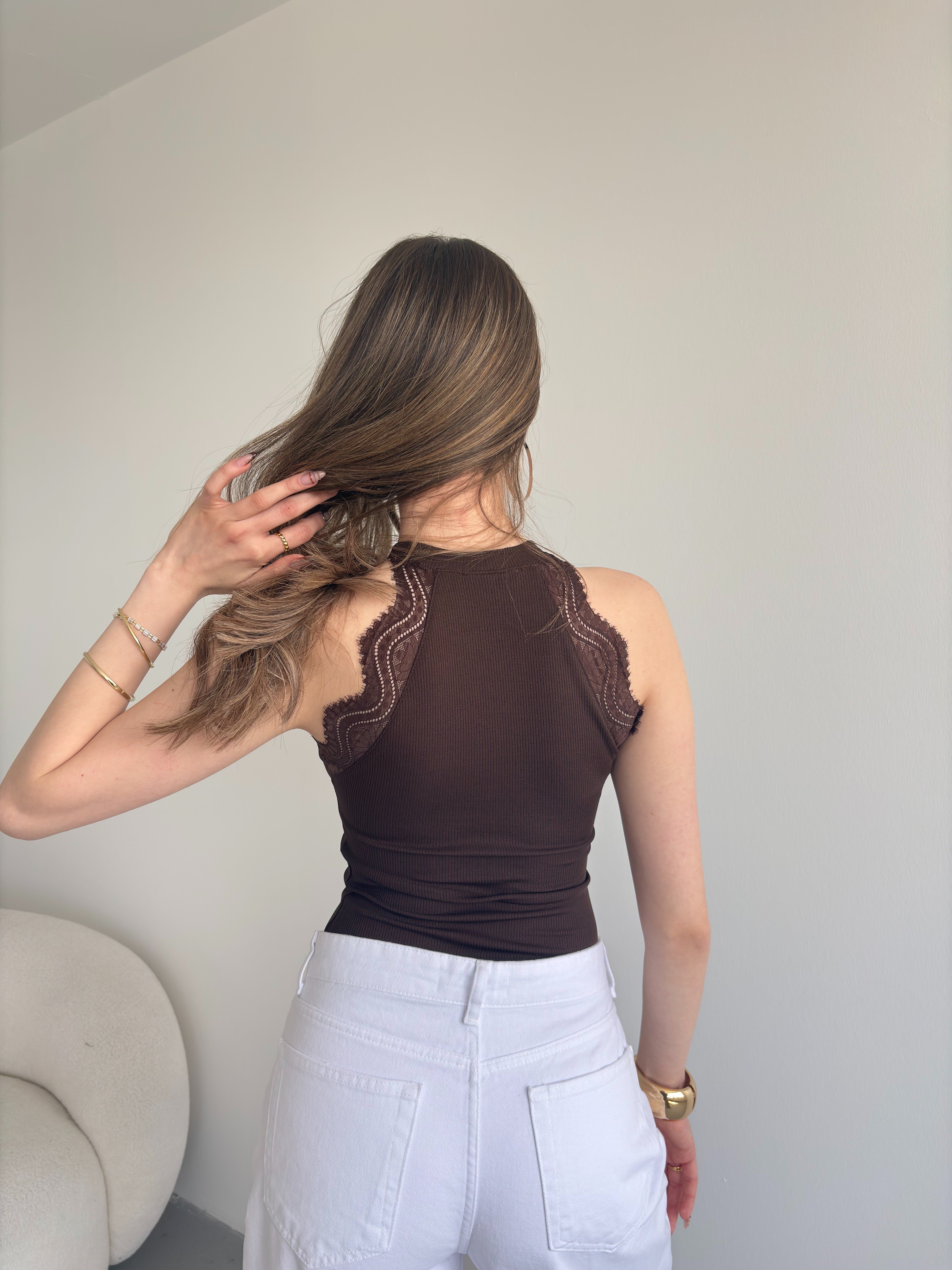 Halter Dantelli Kaşkorse Crop