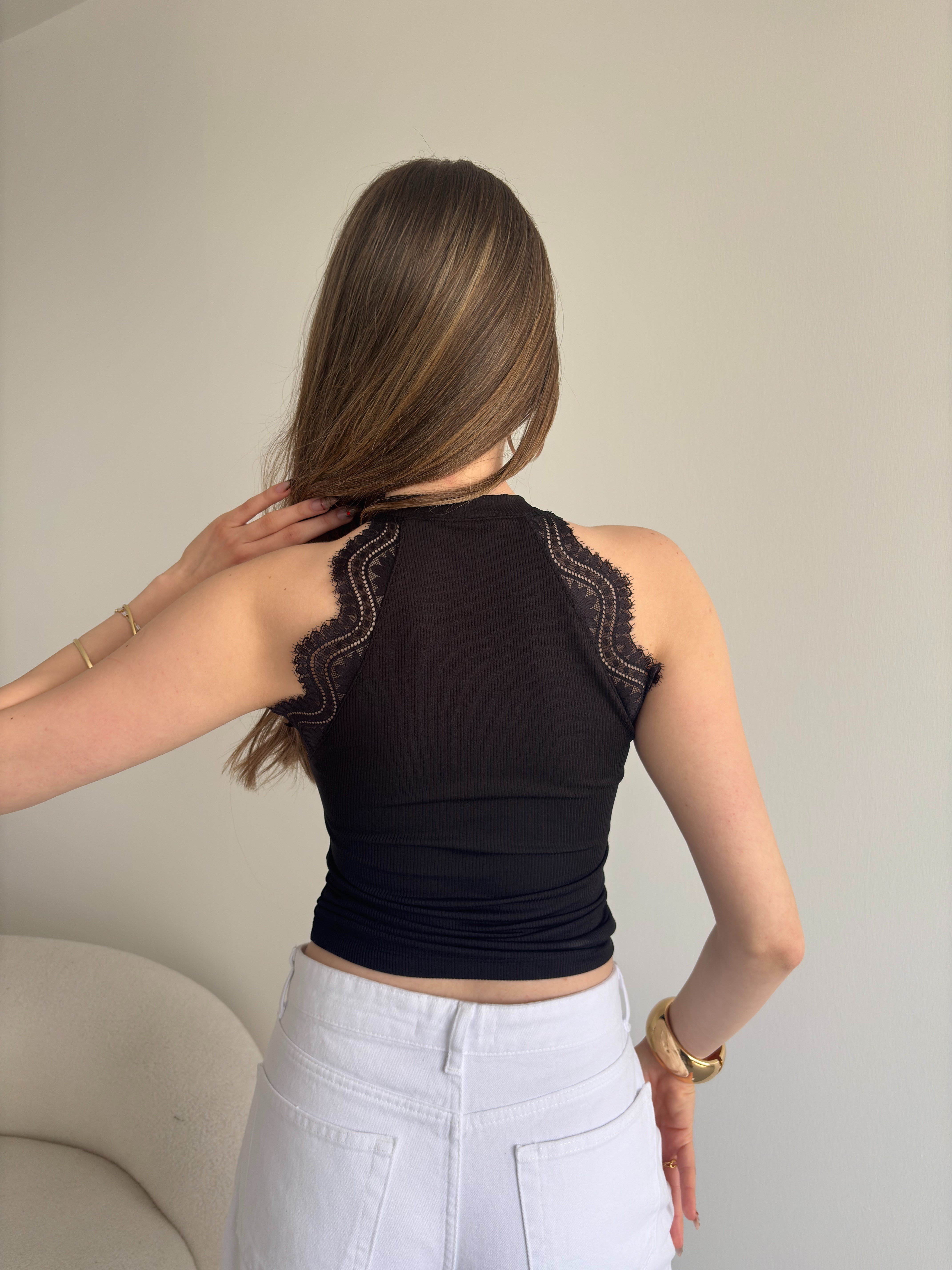 Halter Dantelli Kaşkorse Crop
