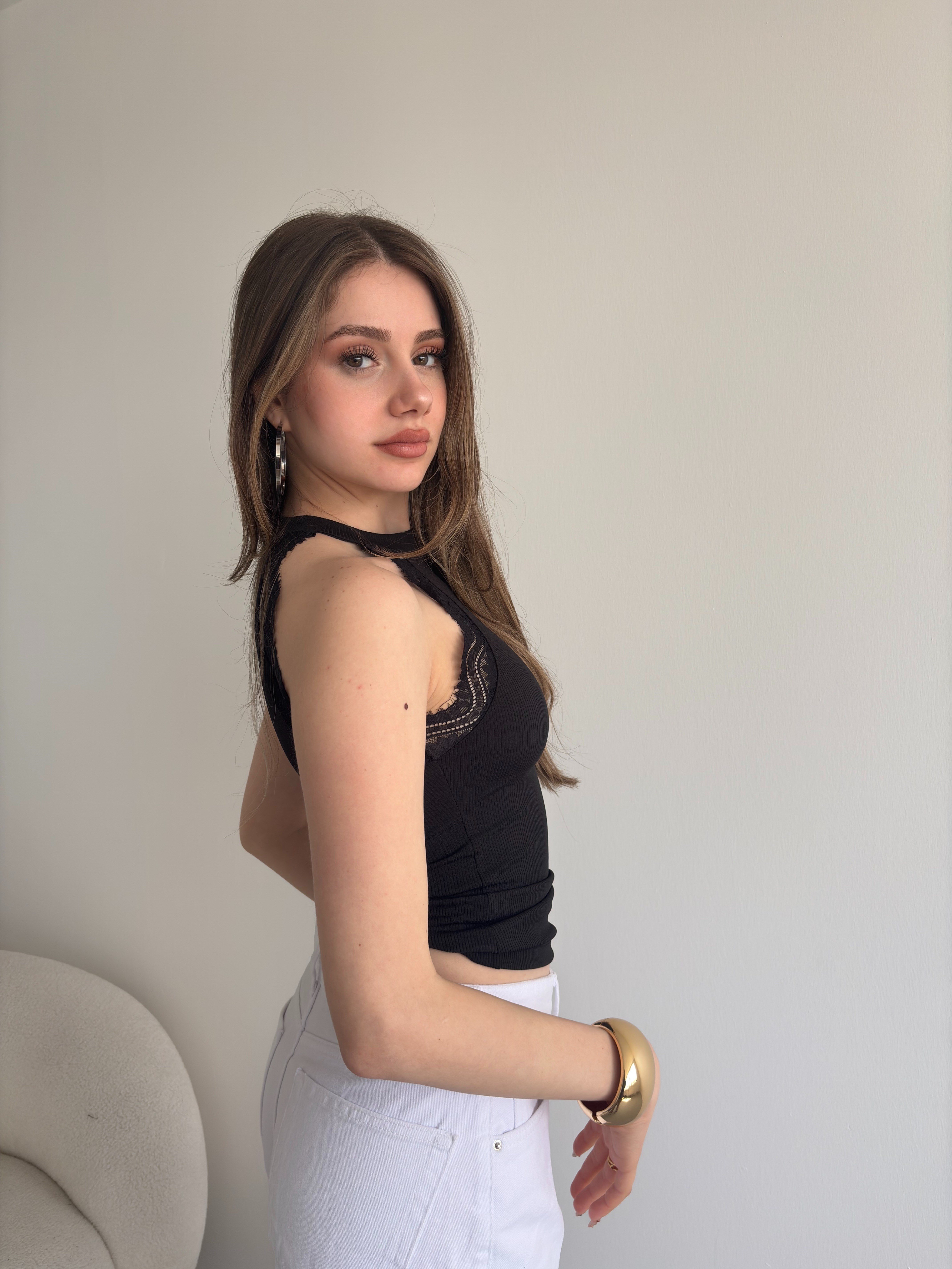 Halter Dantelli Kaşkorse Crop