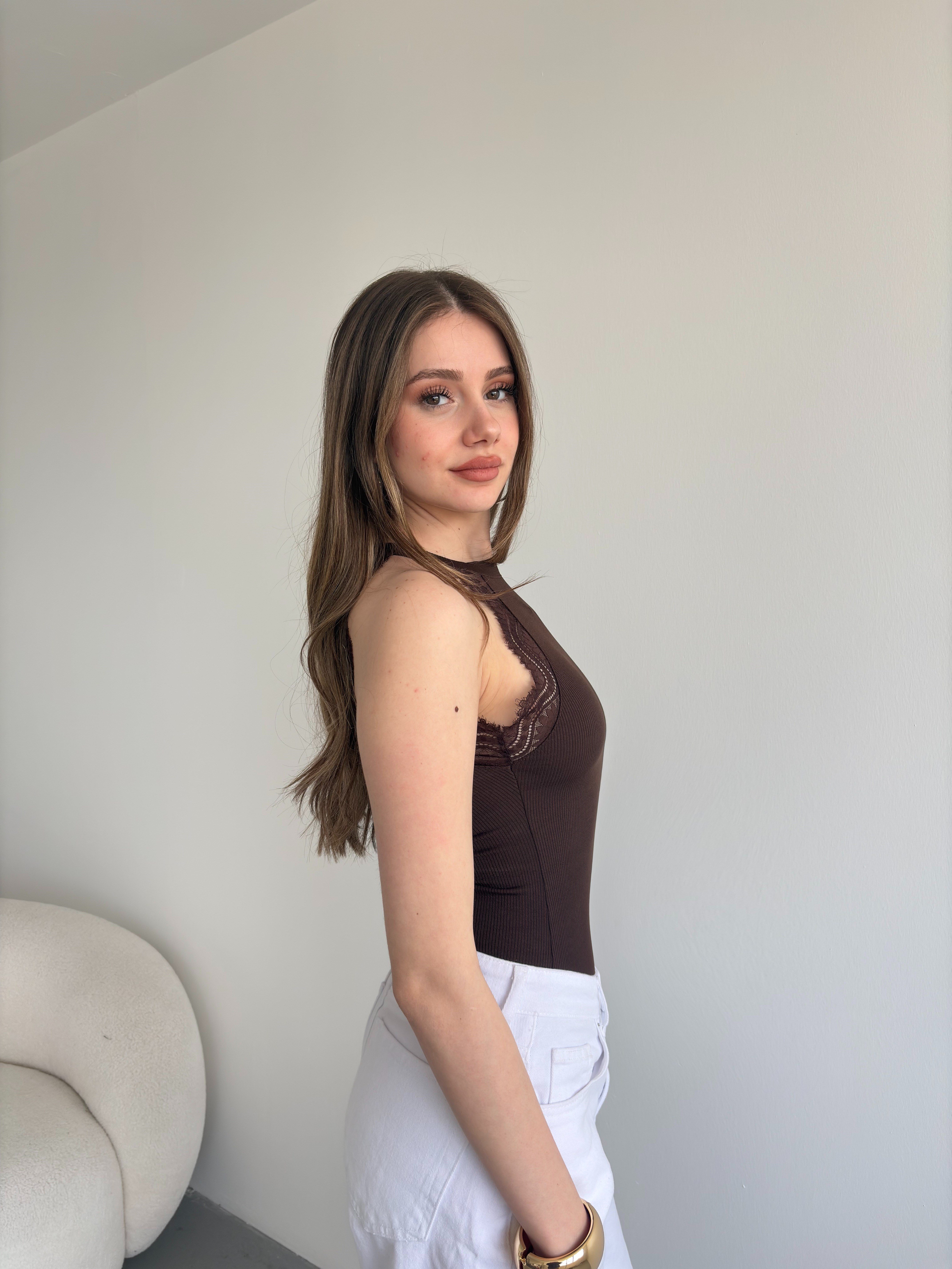 Halter Dantelli Kaşkorse Crop