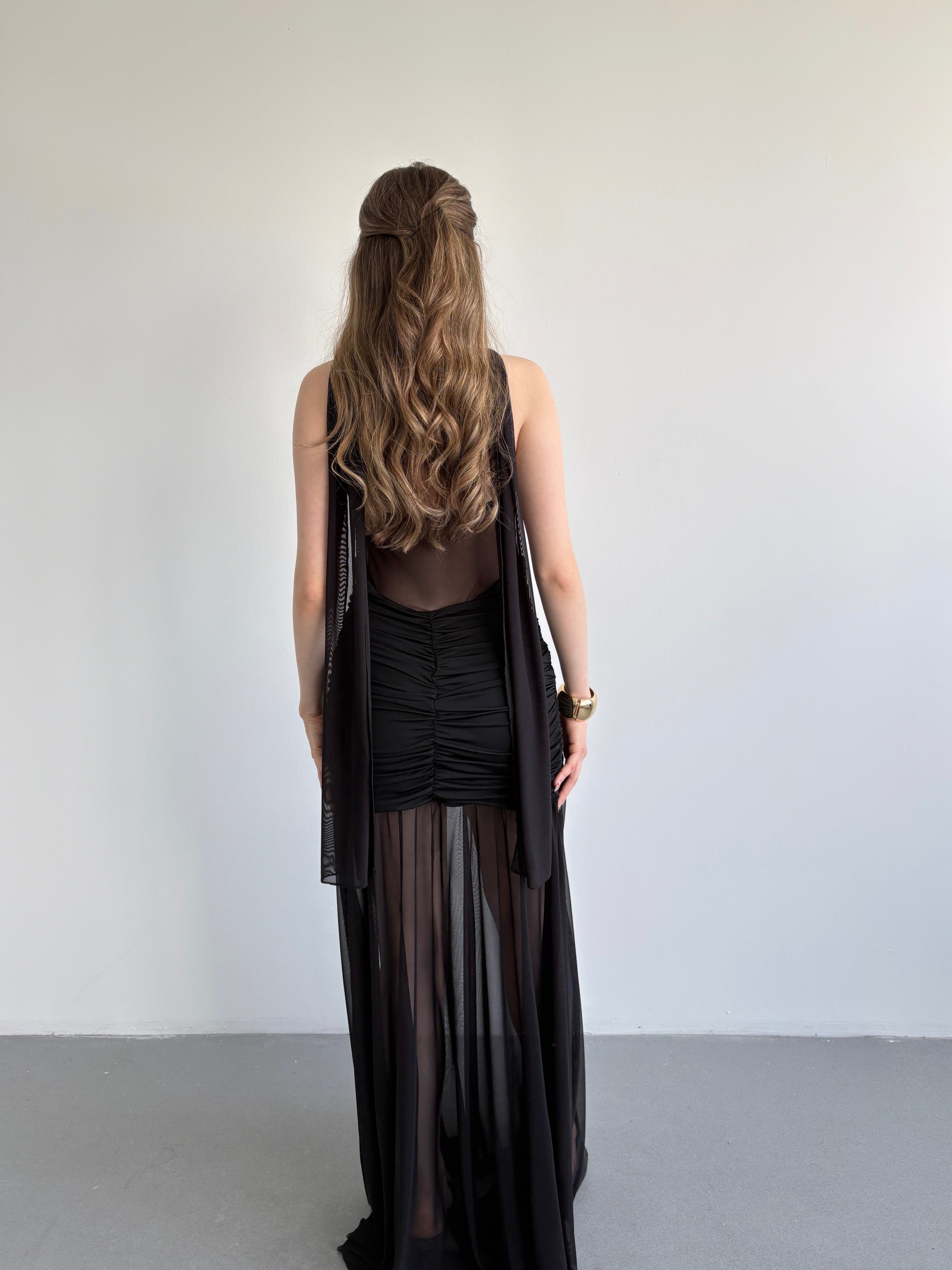 Halter Şallı Transparan Elbise