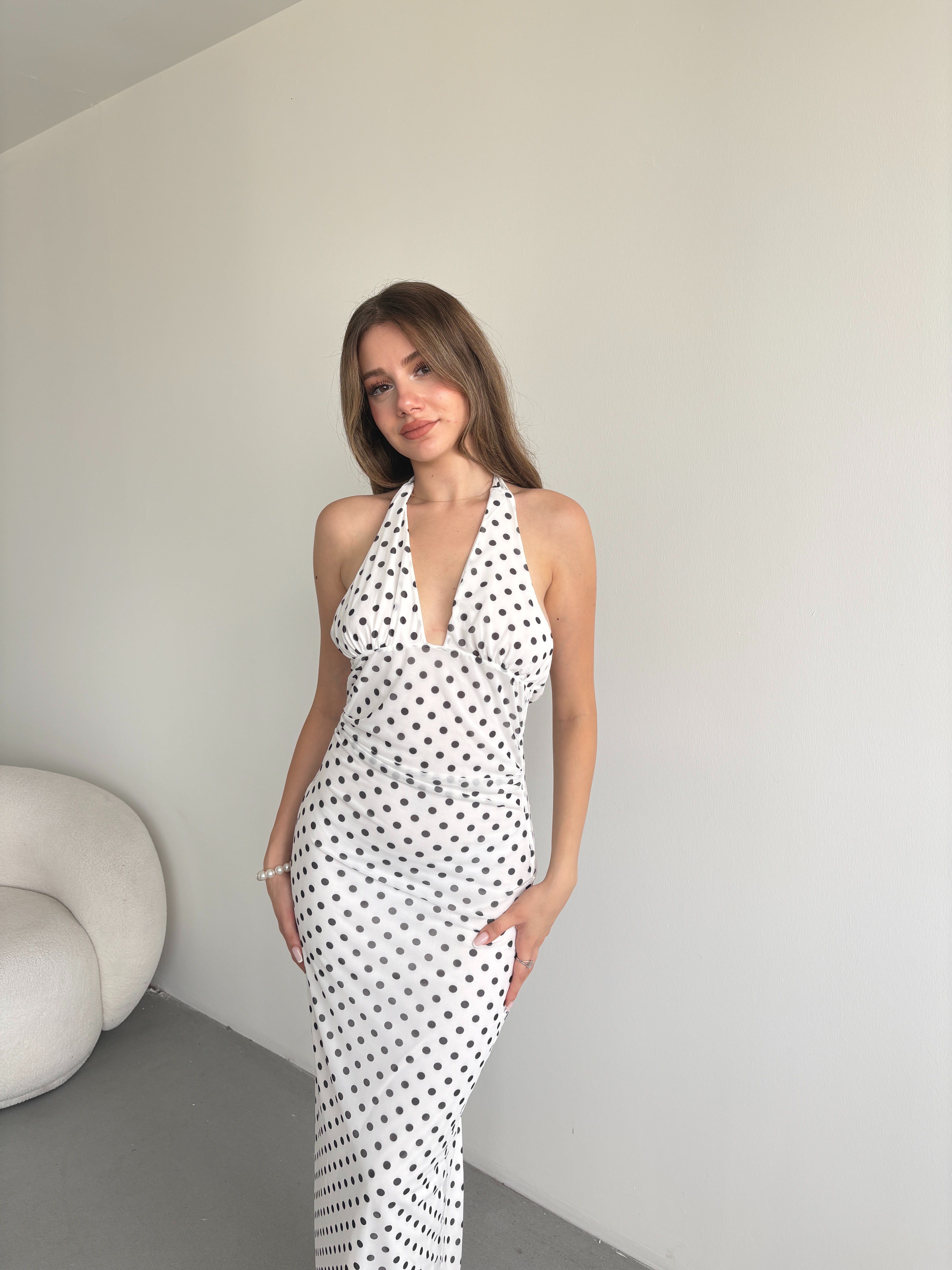 Halter Yaka Midi Elbise