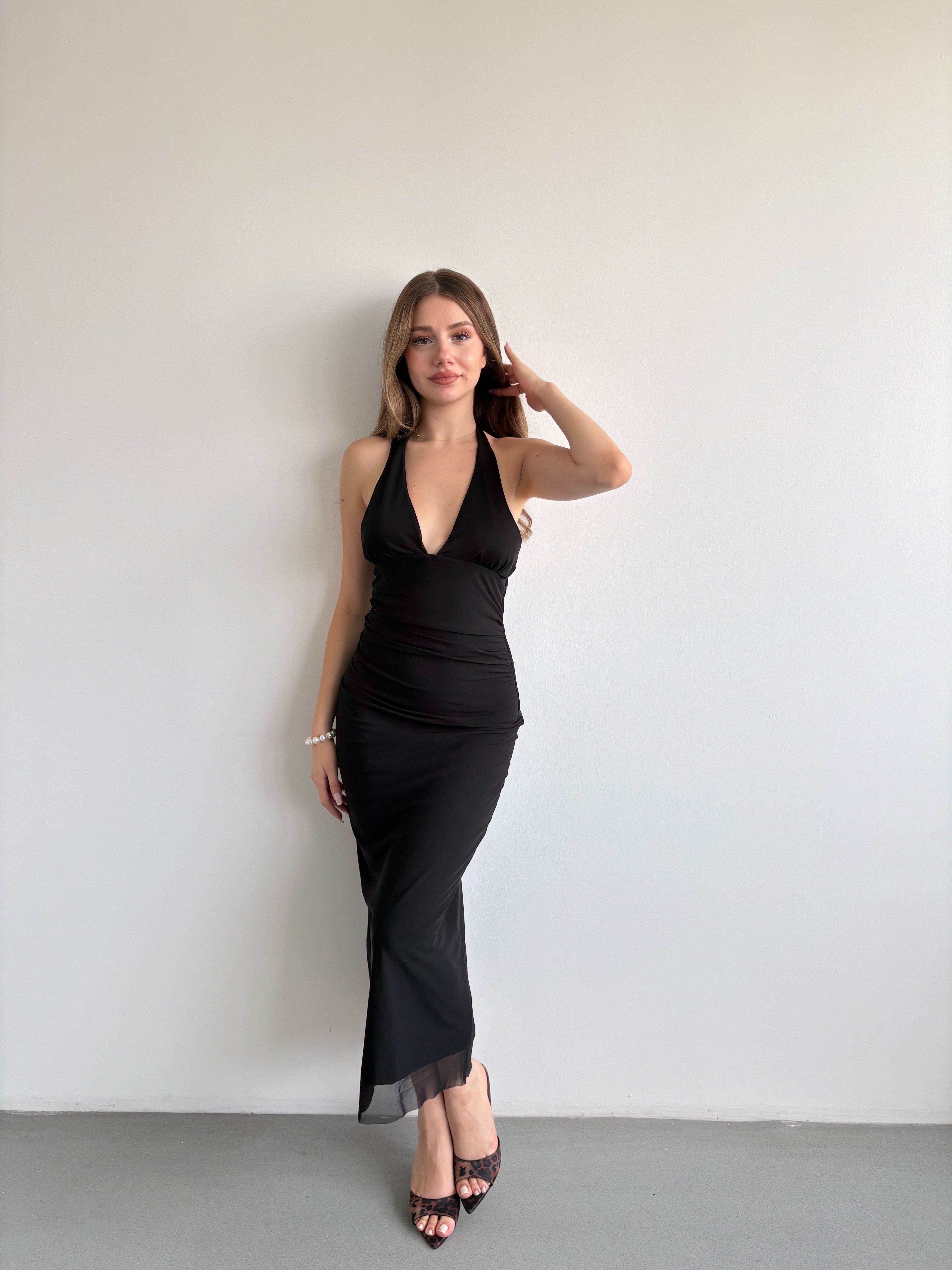 Halter Yaka Midi Elbise