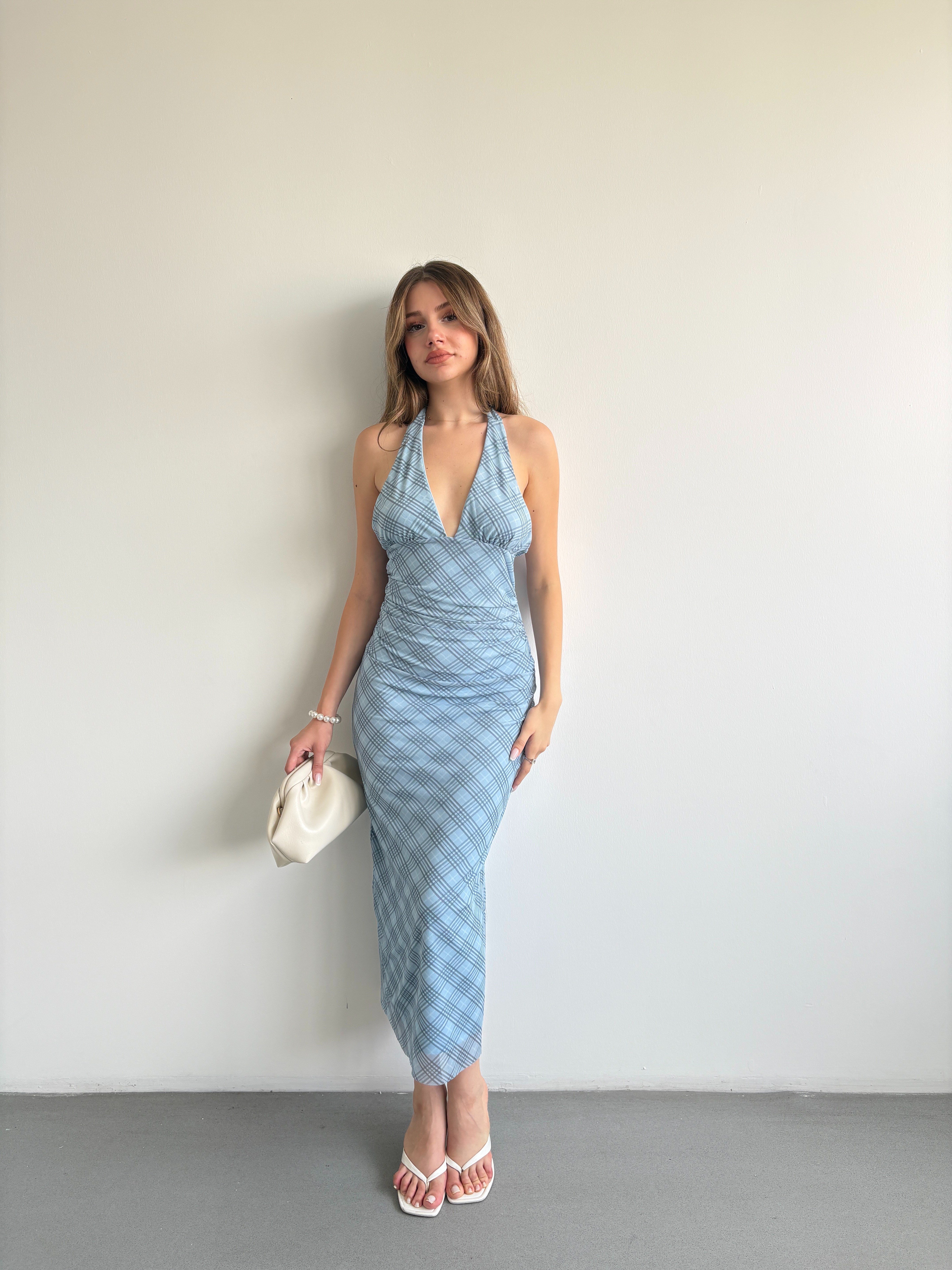 Halter Yaka Midi Elbise