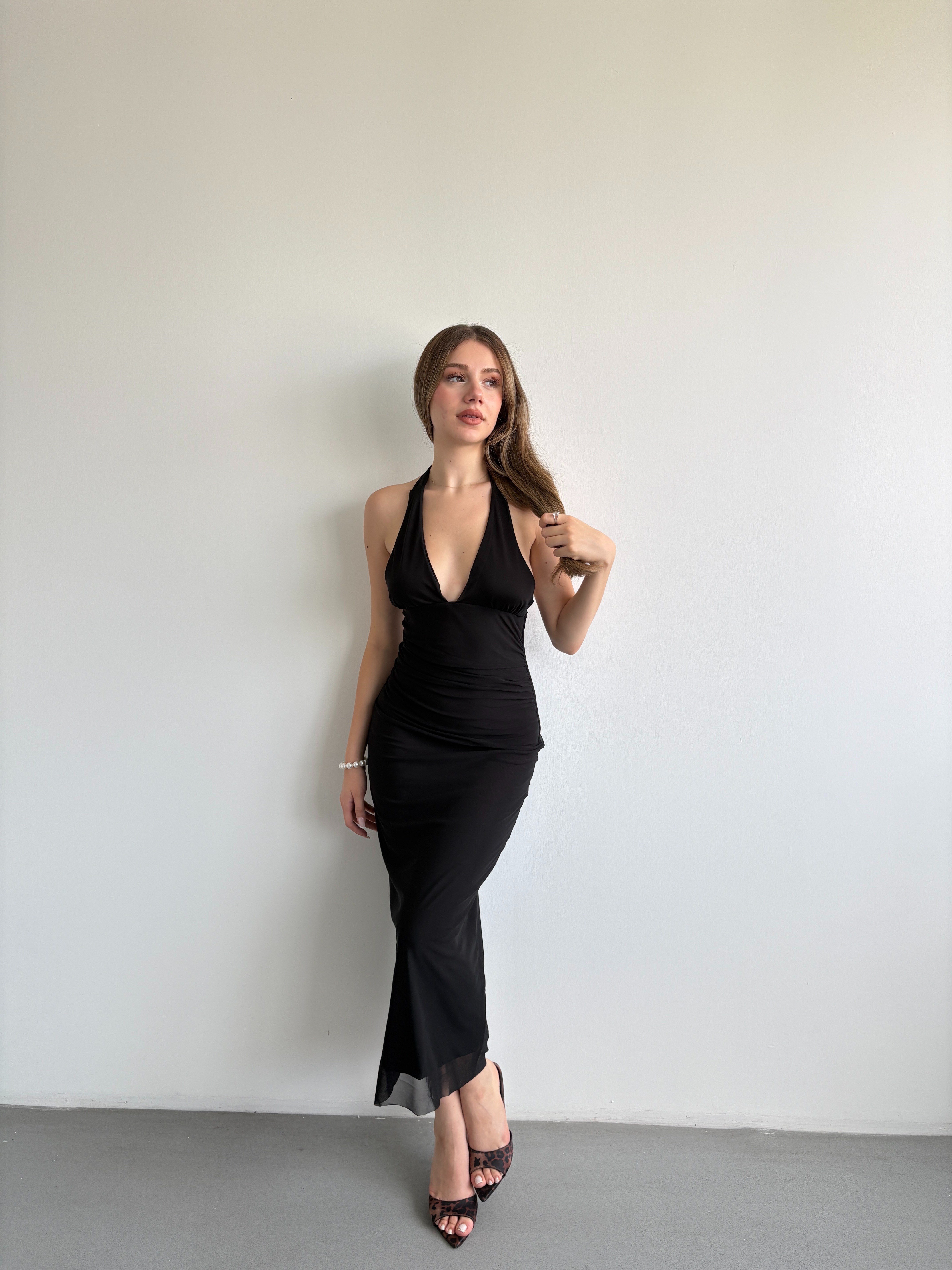 Halter Yaka Midi Elbise