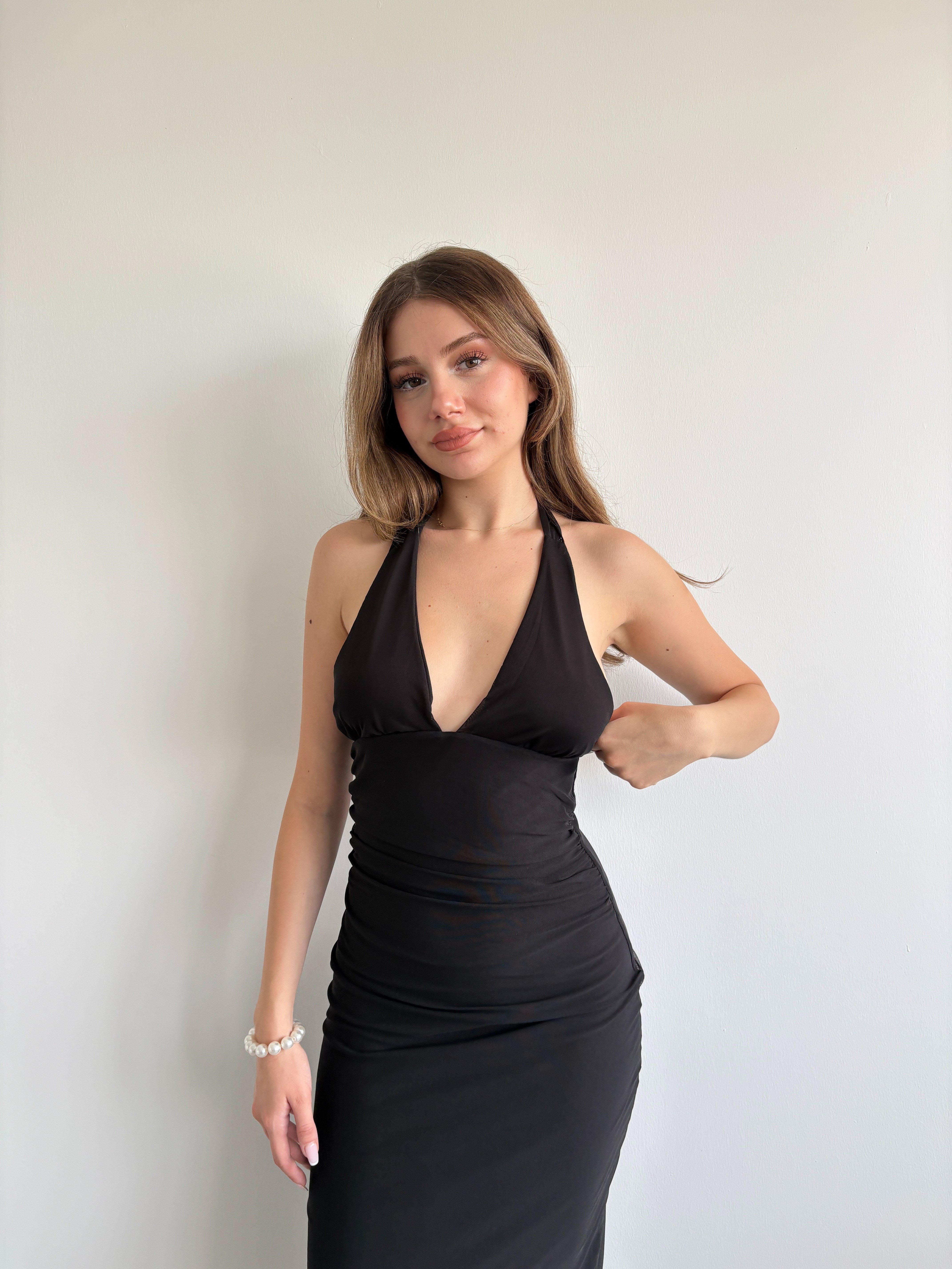 Halter Yaka Midi Elbise