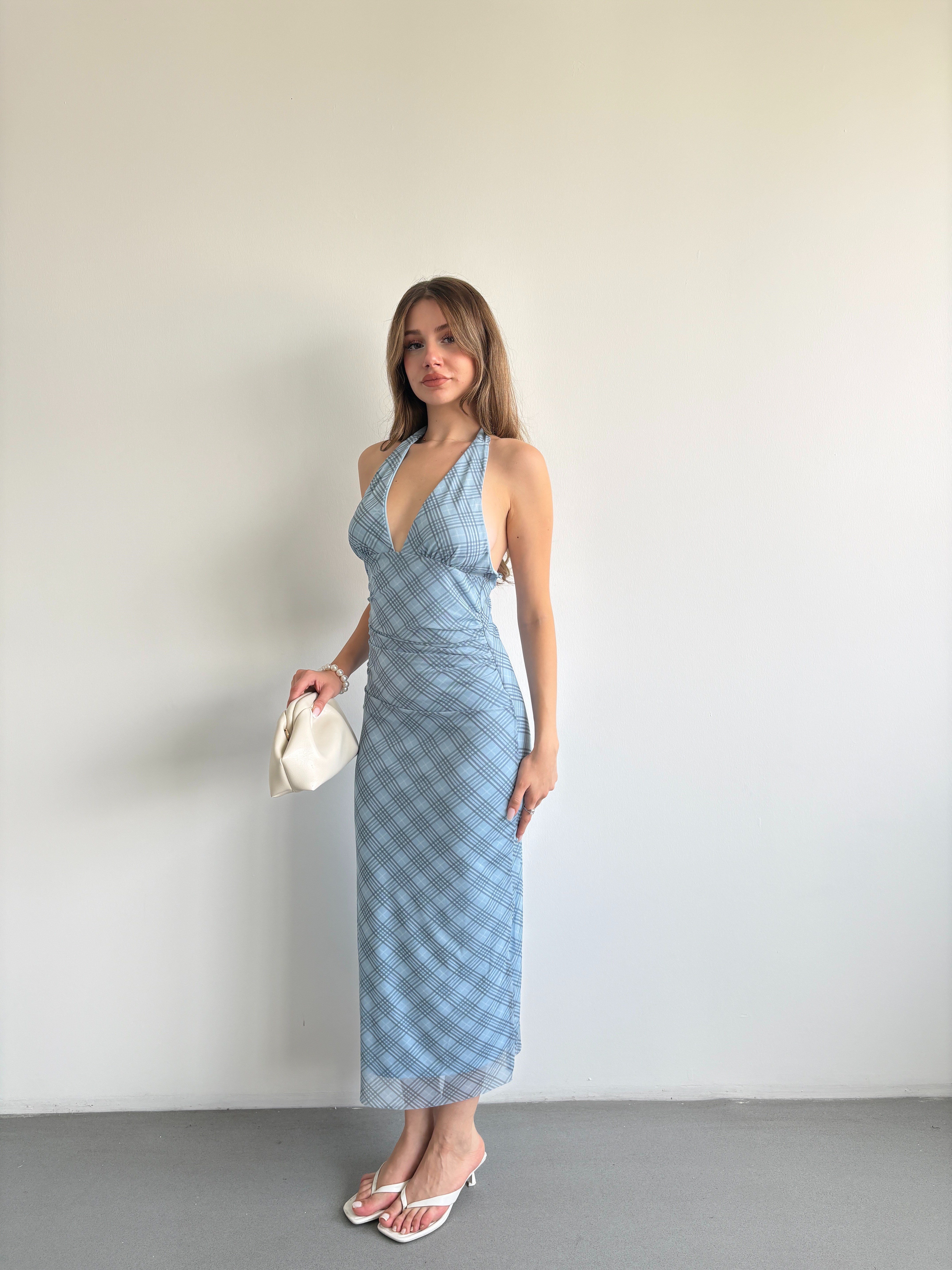Halter Yaka Midi Elbise