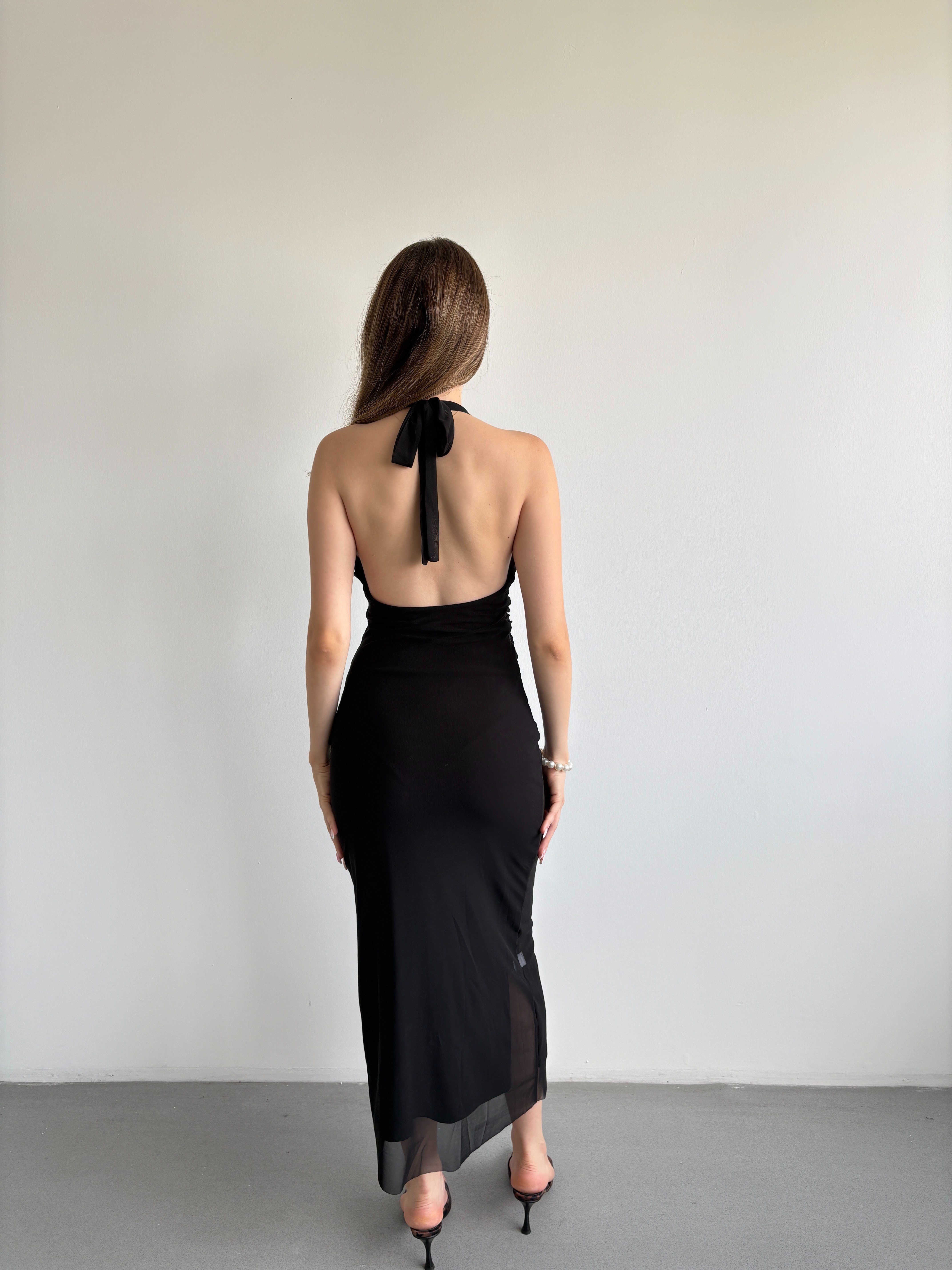 Halter Yaka Midi Elbise