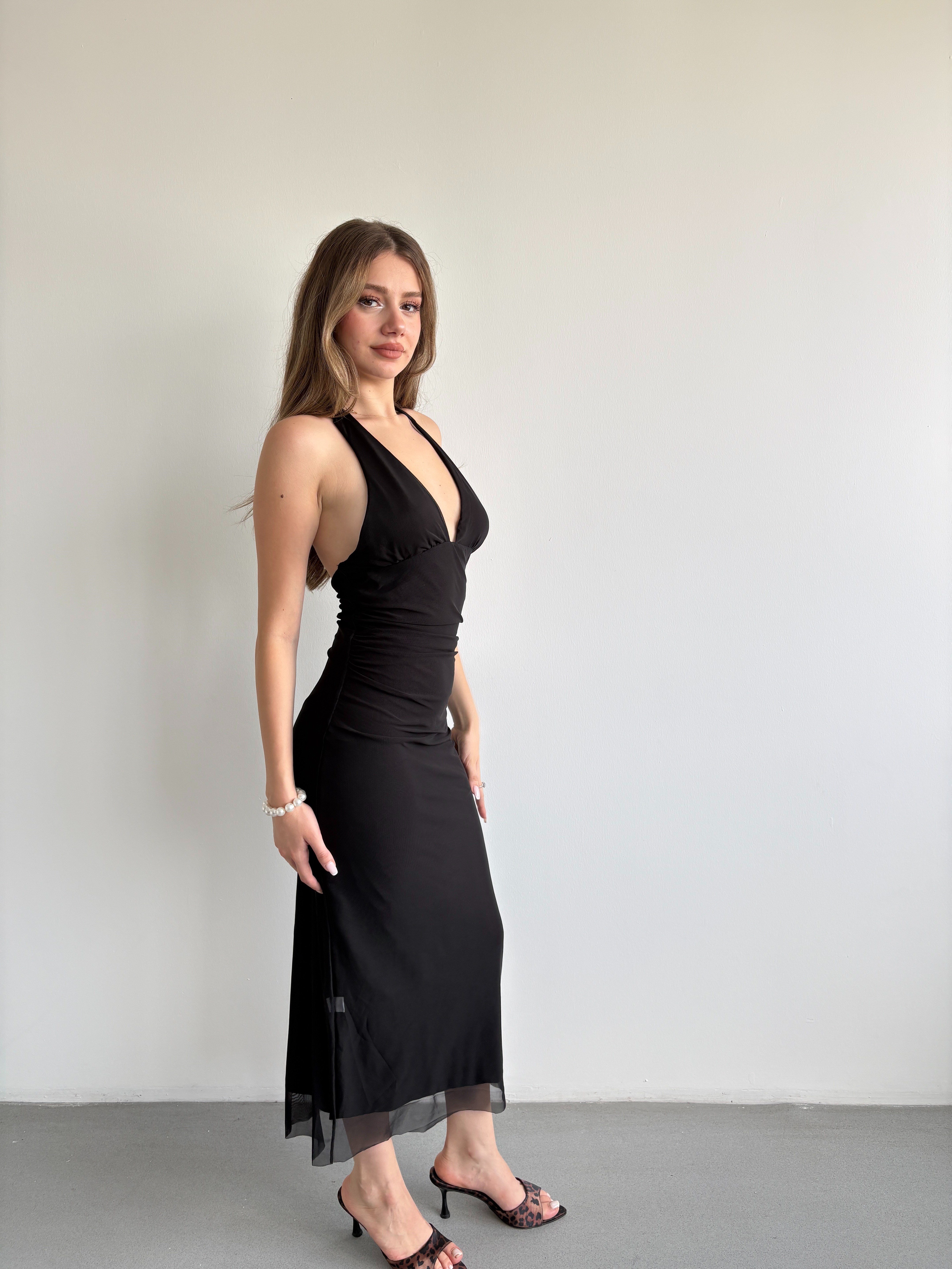Halter Yaka Midi Elbise