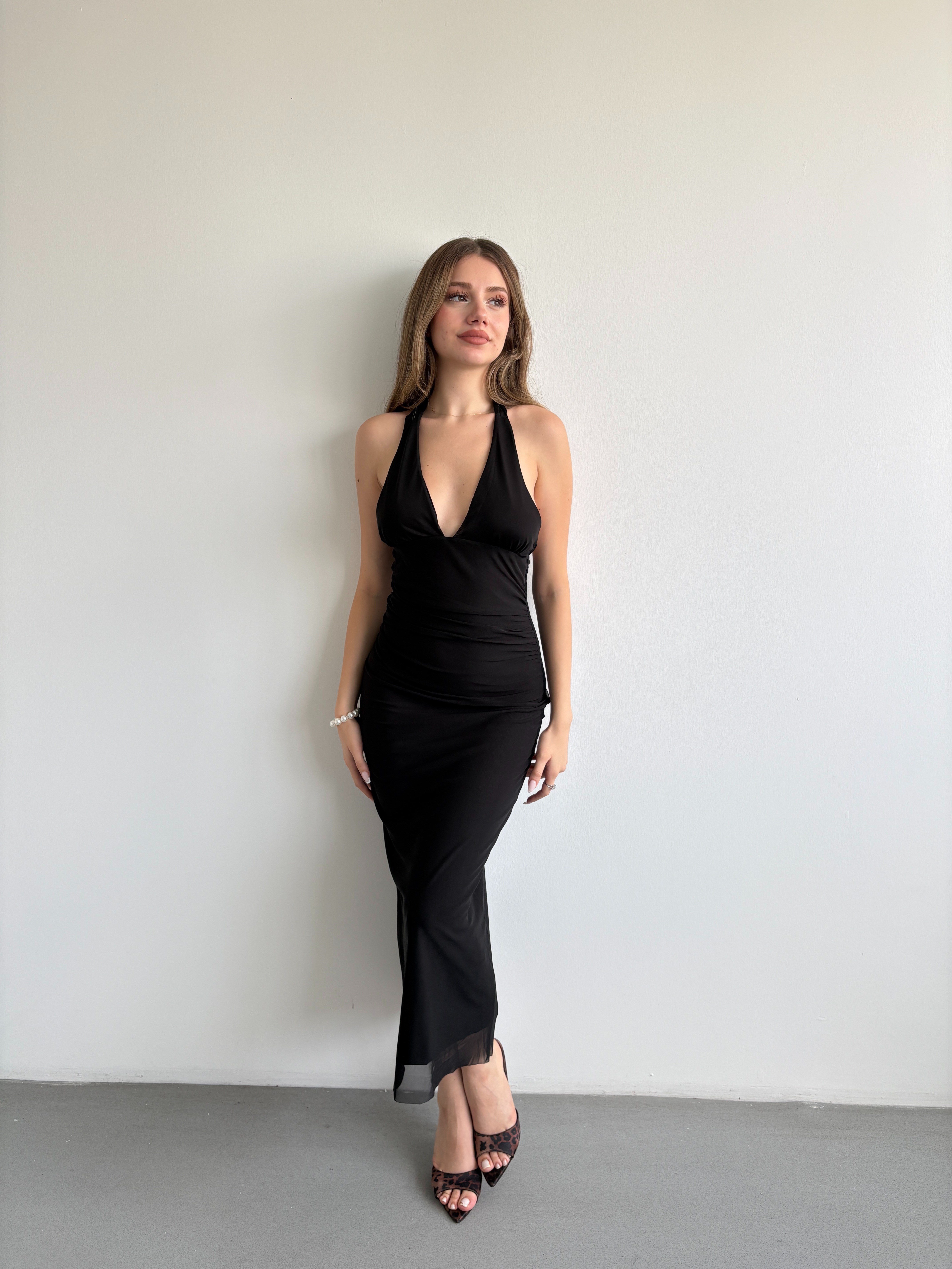 Halter Yaka Midi Elbise