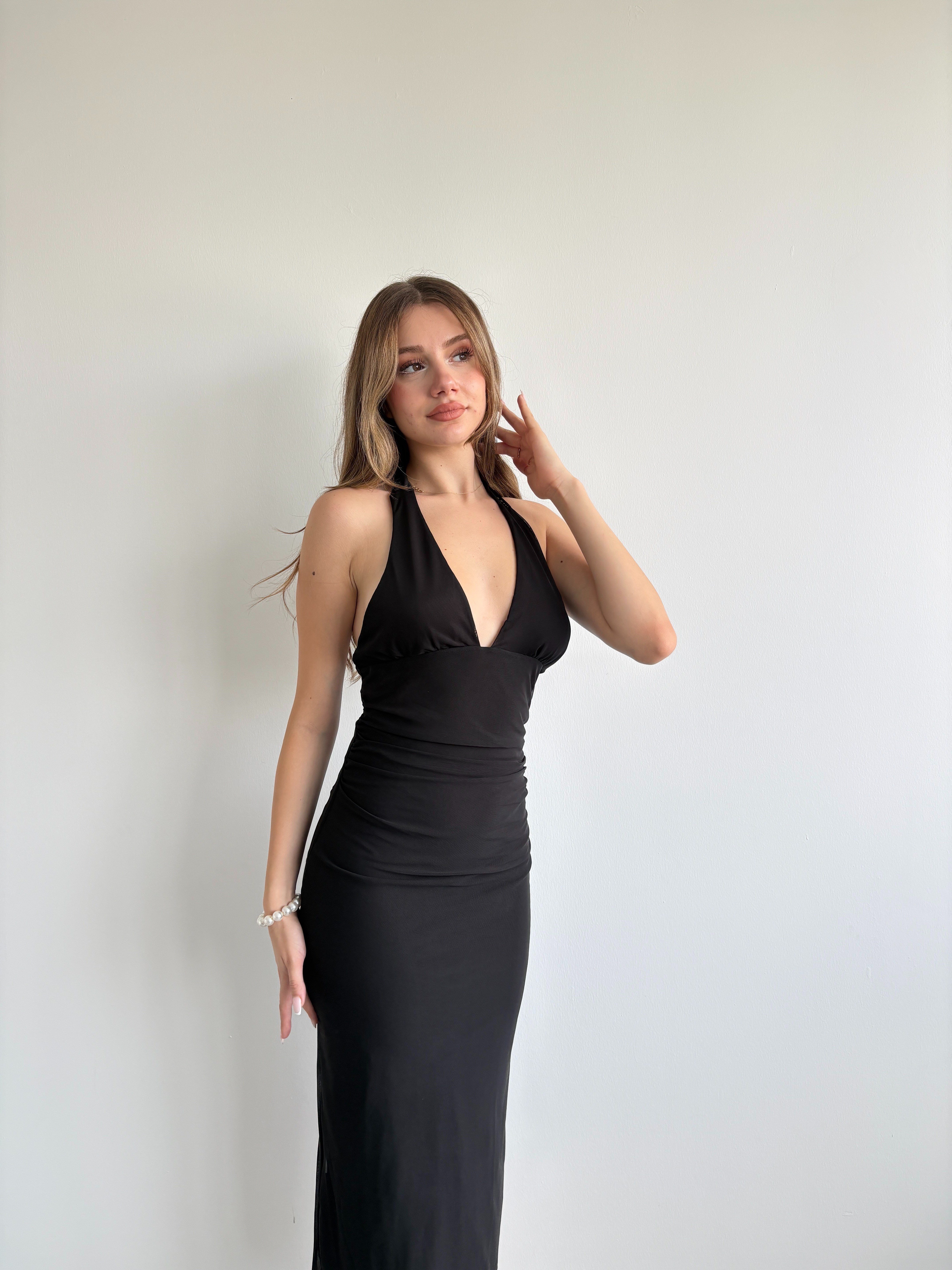 Halter Yaka Midi Elbise