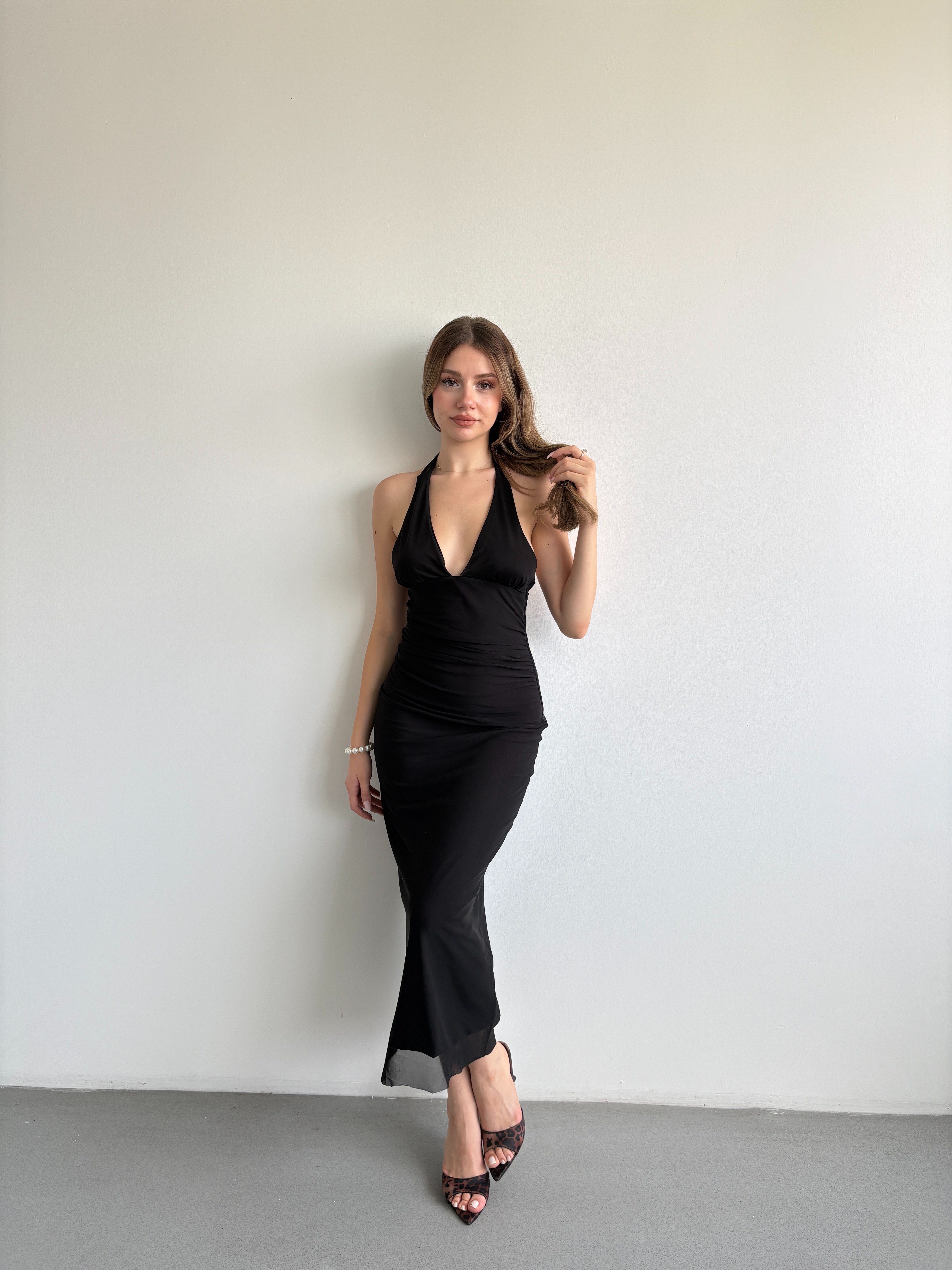 Halter Yaka Midi Elbise