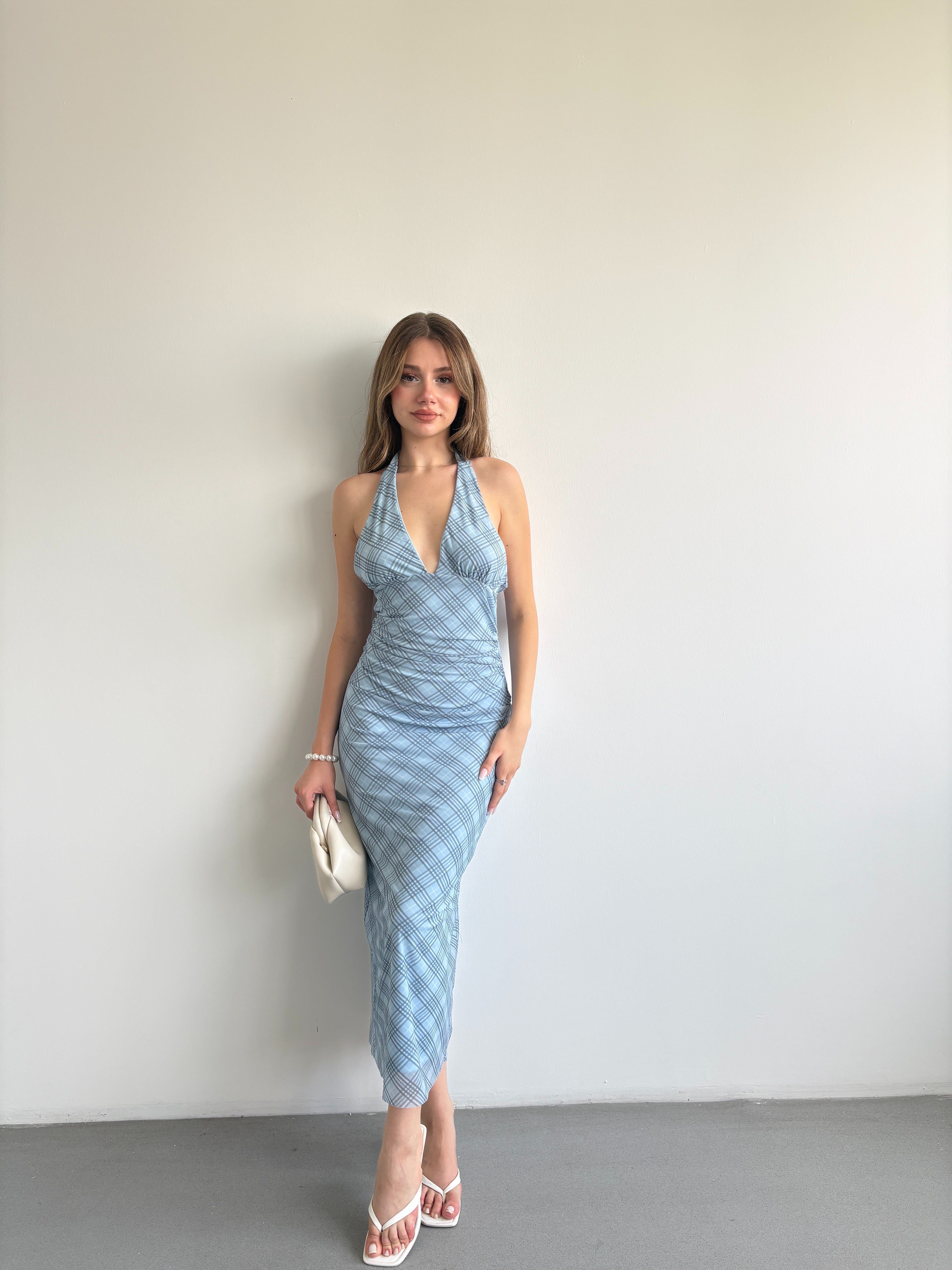 Halter Yaka Midi Elbise