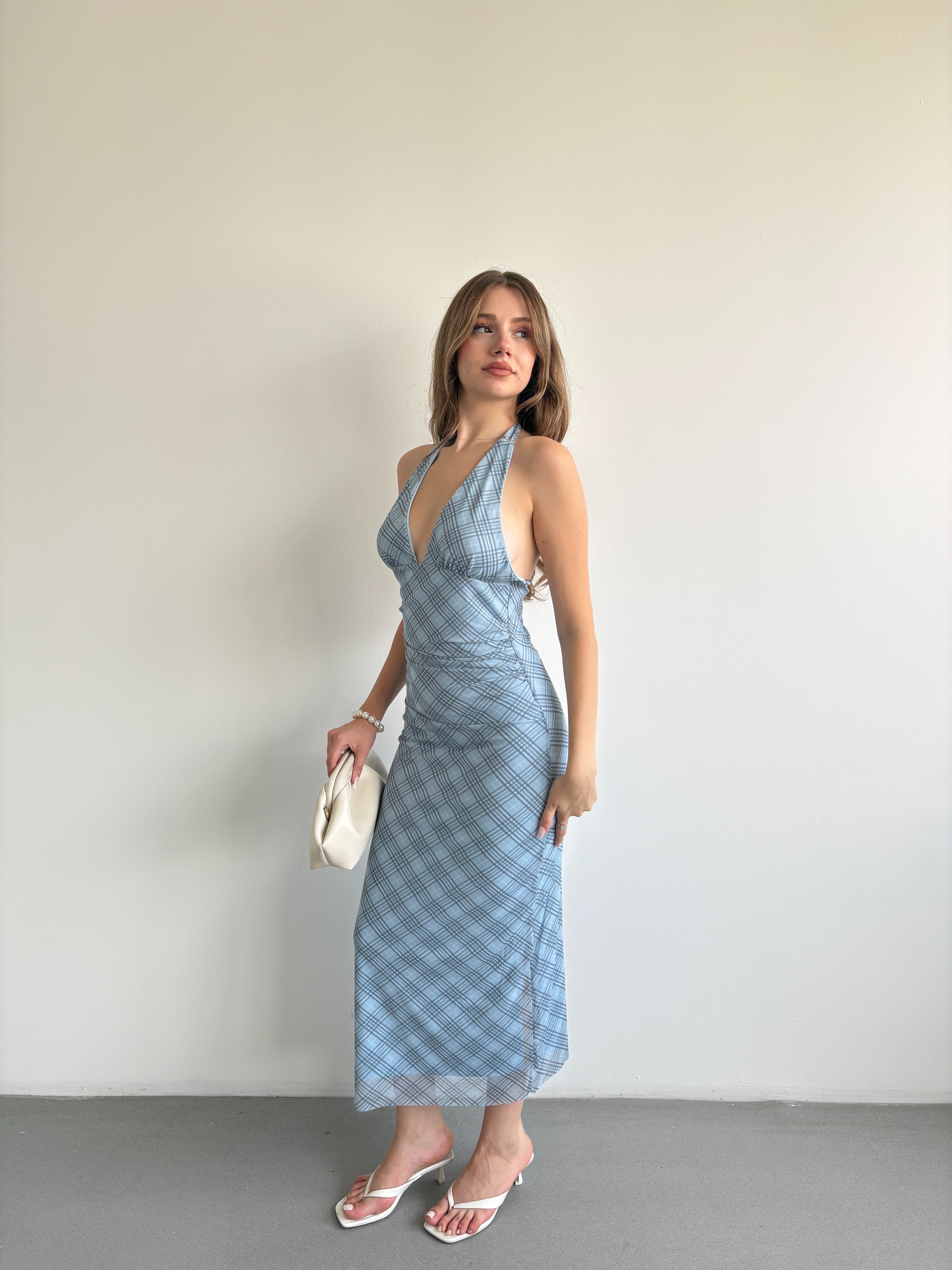 Halter Yaka Midi Elbise