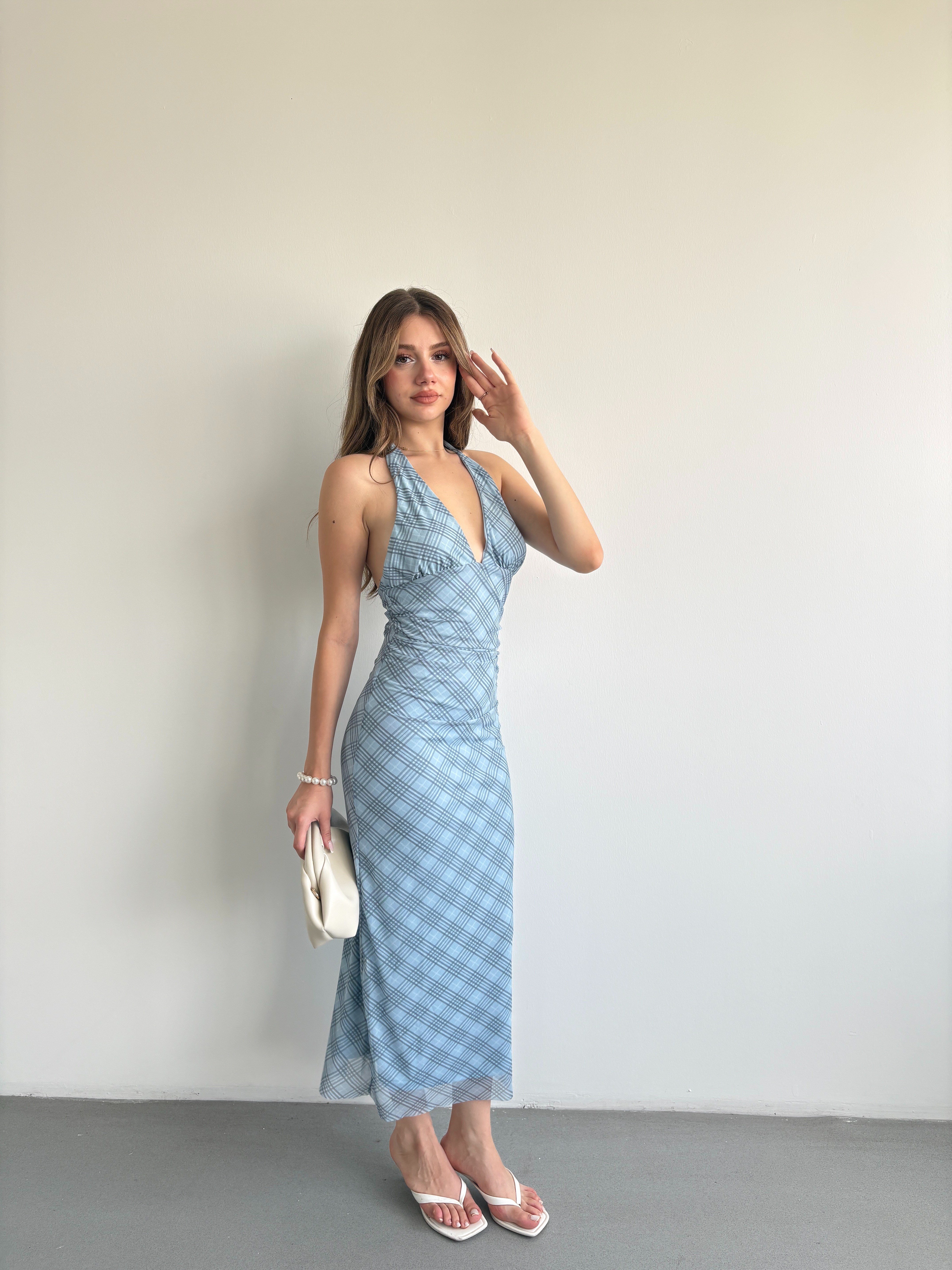 Halter Yaka Midi Elbise