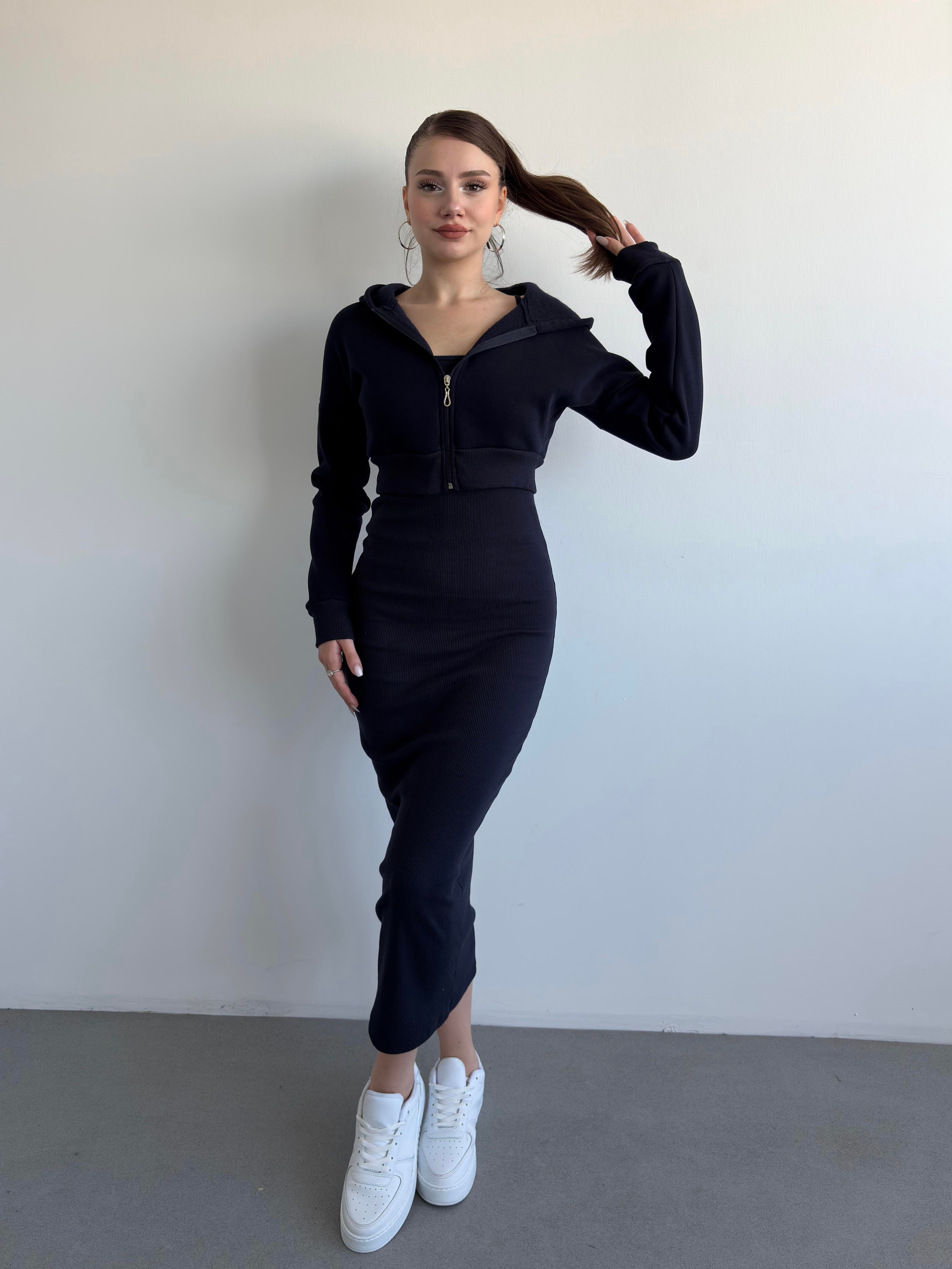 Hırkalı Fitilli Elbise Takım 