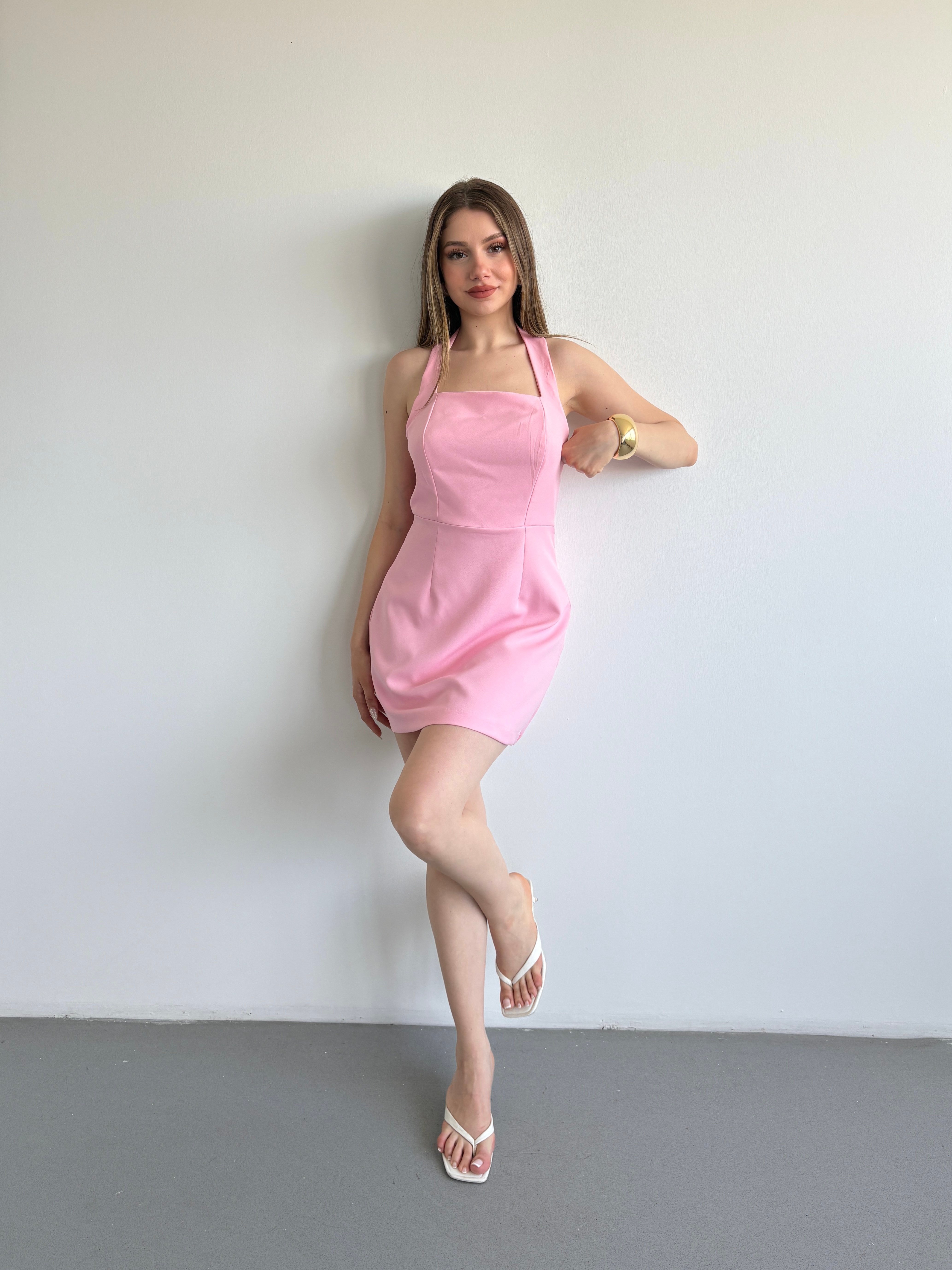 Kare Yaka Mini Elbise