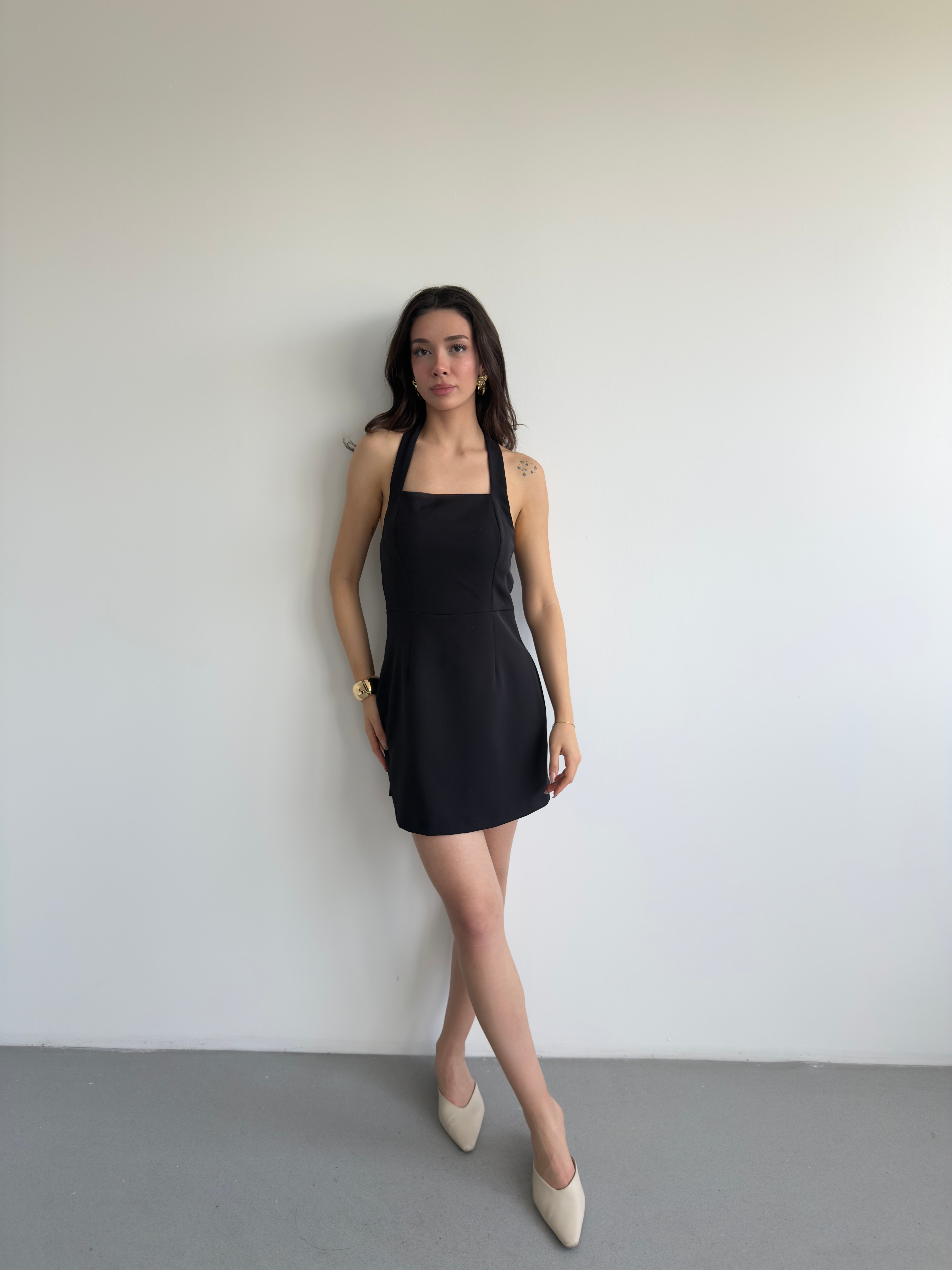 Kare Yaka Mini Elbise