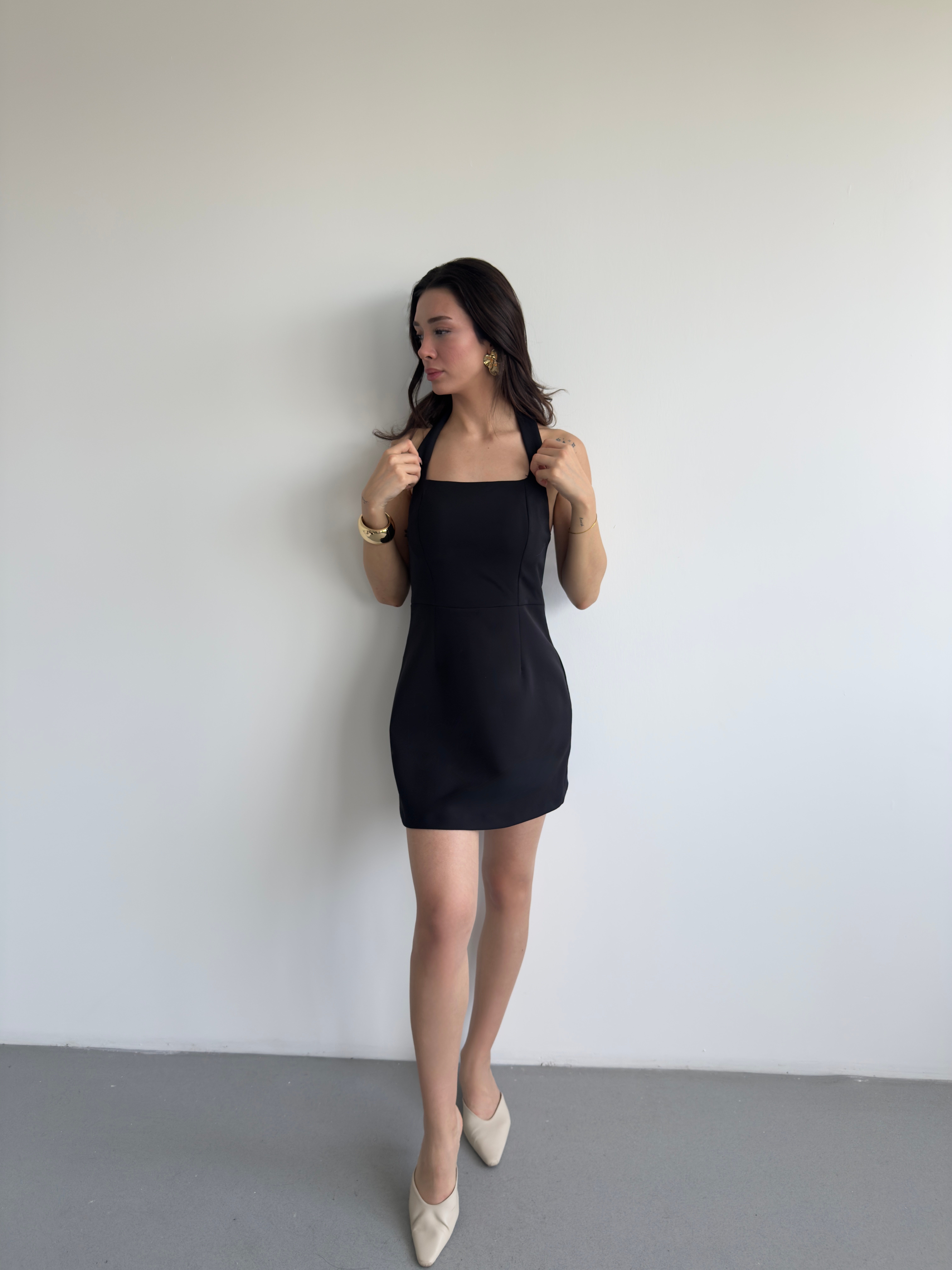 Kare Yaka Mini Elbise