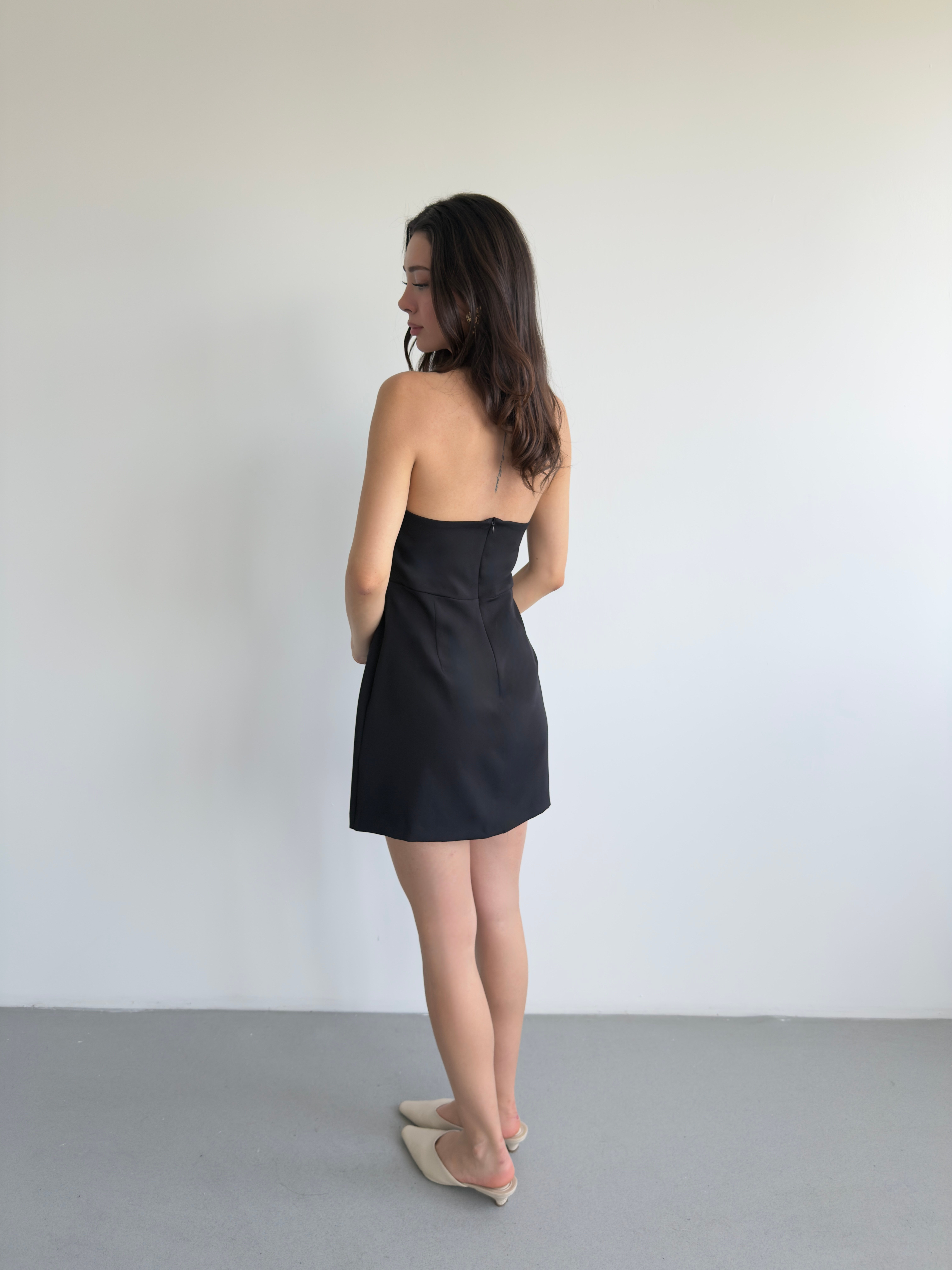 Kare Yaka Mini Elbise