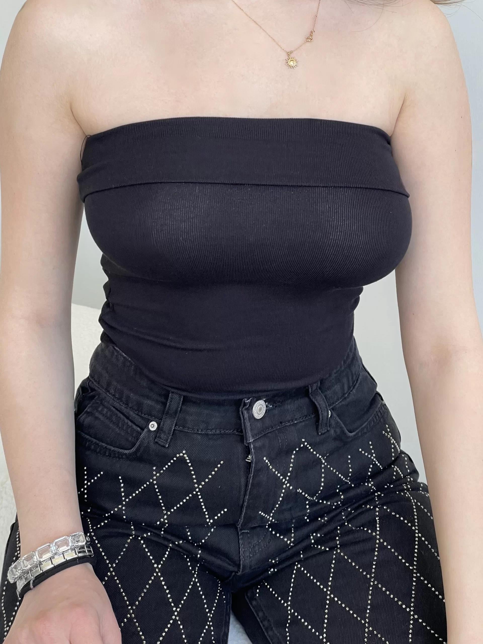 Katlamalı Straplez Crop