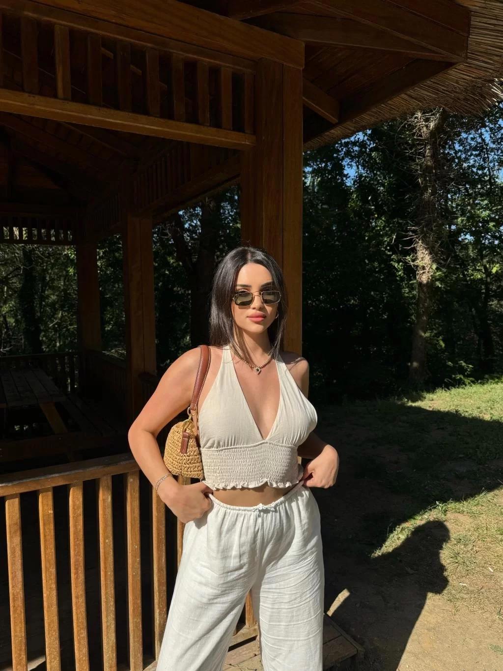 Keten Boyun Bağlamalı Crop