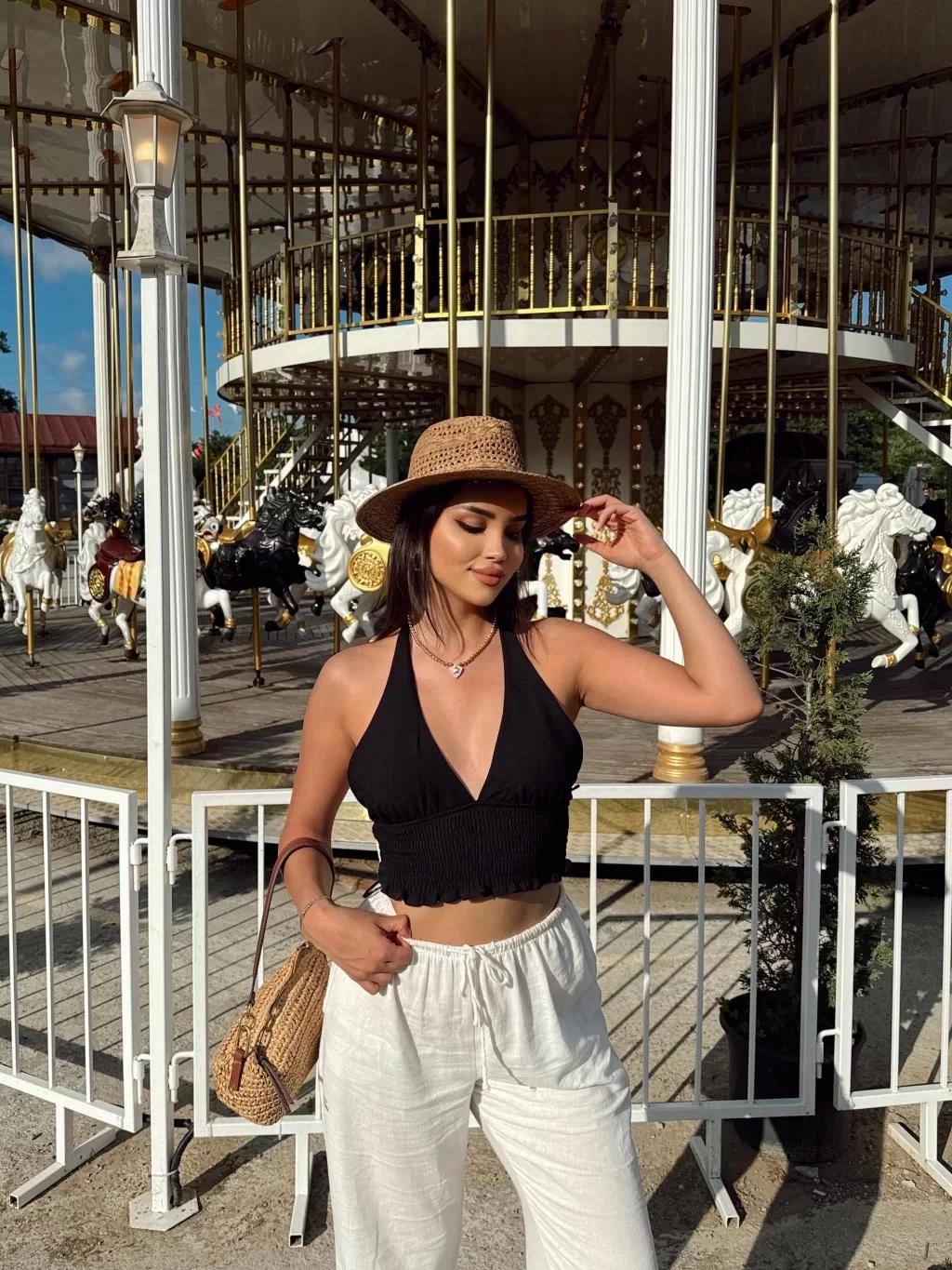 Keten Boyun Bağlamalı Crop