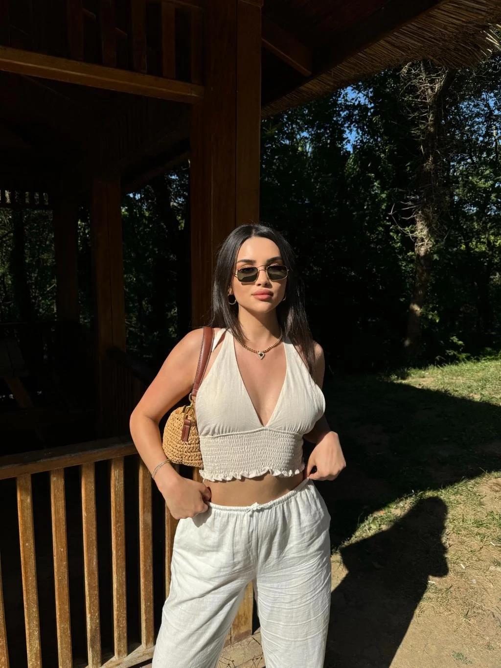 Keten Boyun Bağlamalı Crop
