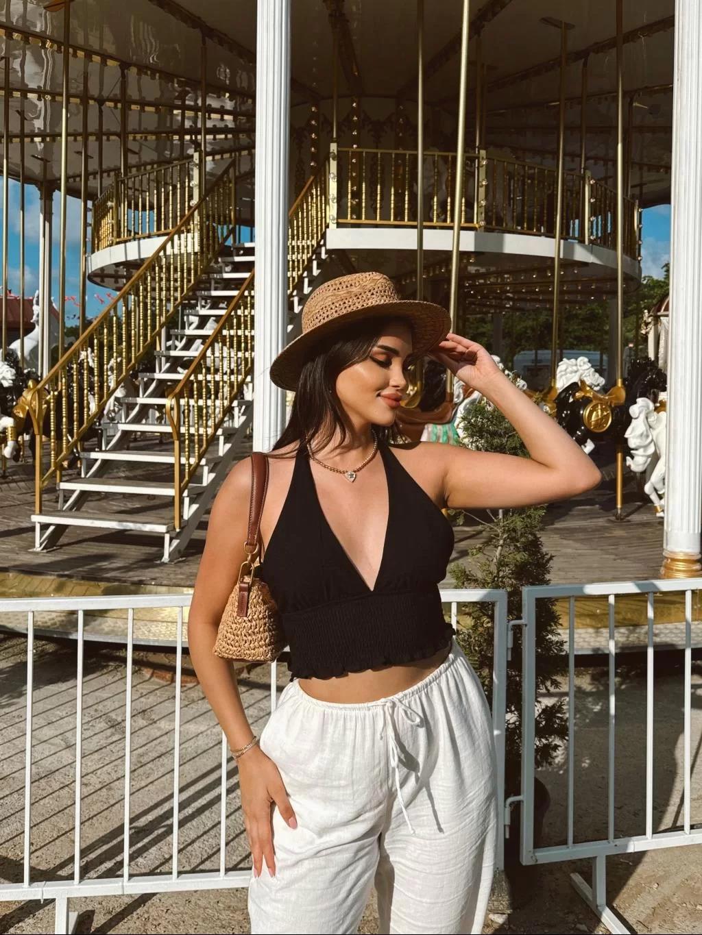 Keten Boyun Bağlamalı Crop