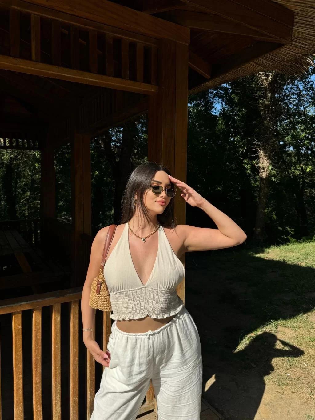Keten Boyun Bağlamalı Crop
