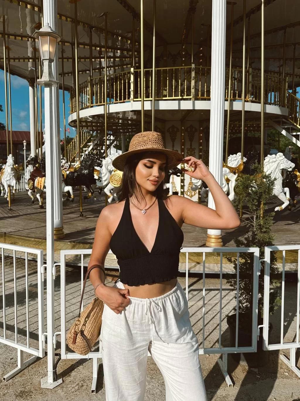 Keten Boyun Bağlamalı Crop