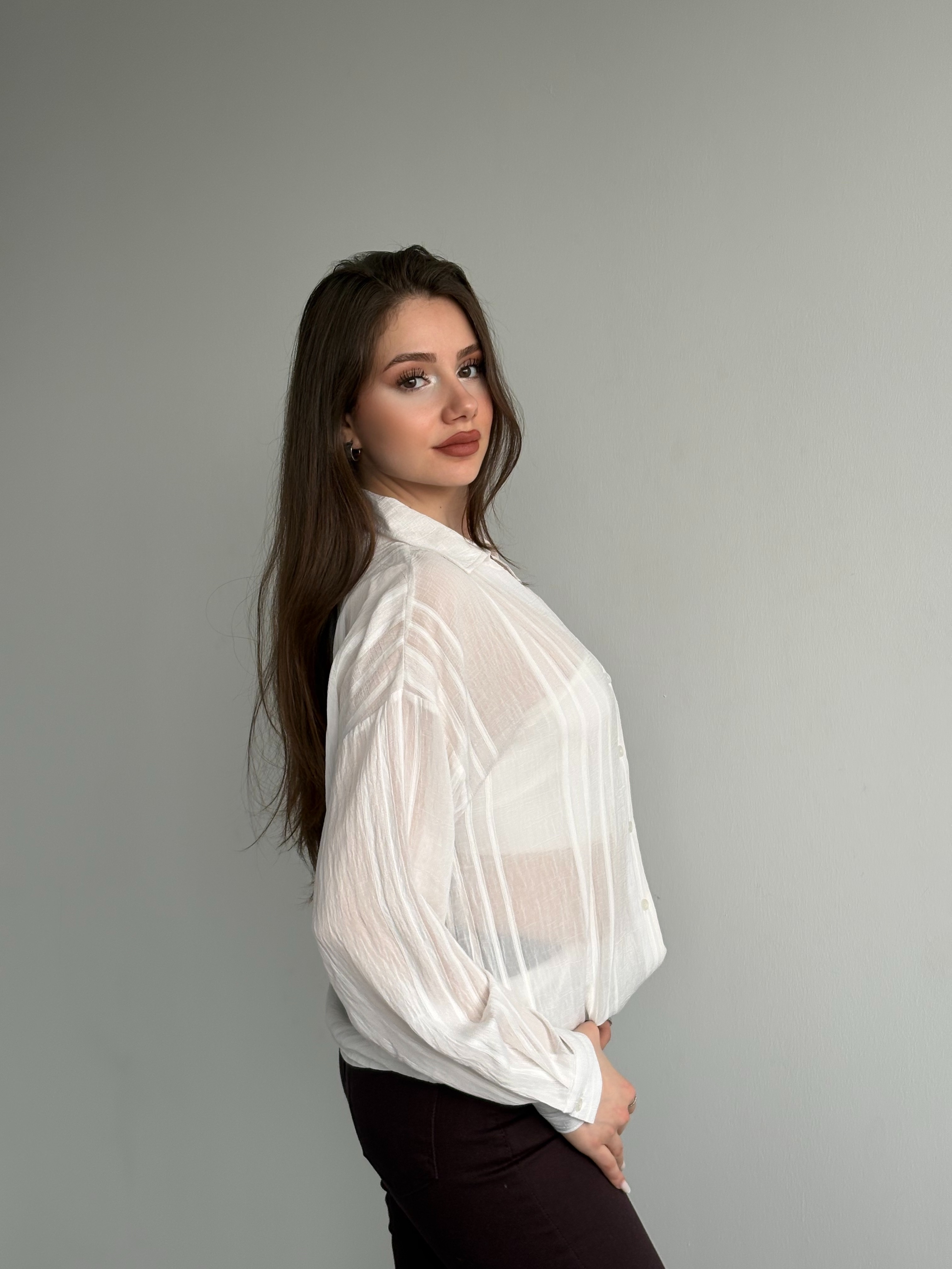 Keten Dokulu Oversize Gömlek